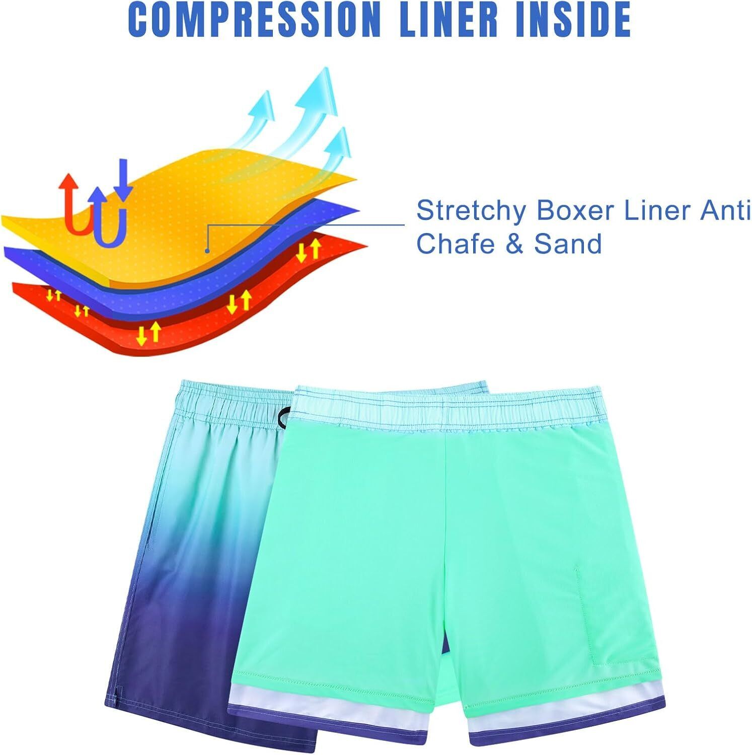 Mens Swim Trunks Compression Liner Quick Dry Swimsuit Swim Shorts Phone Pocket - Picture 40 of 147
