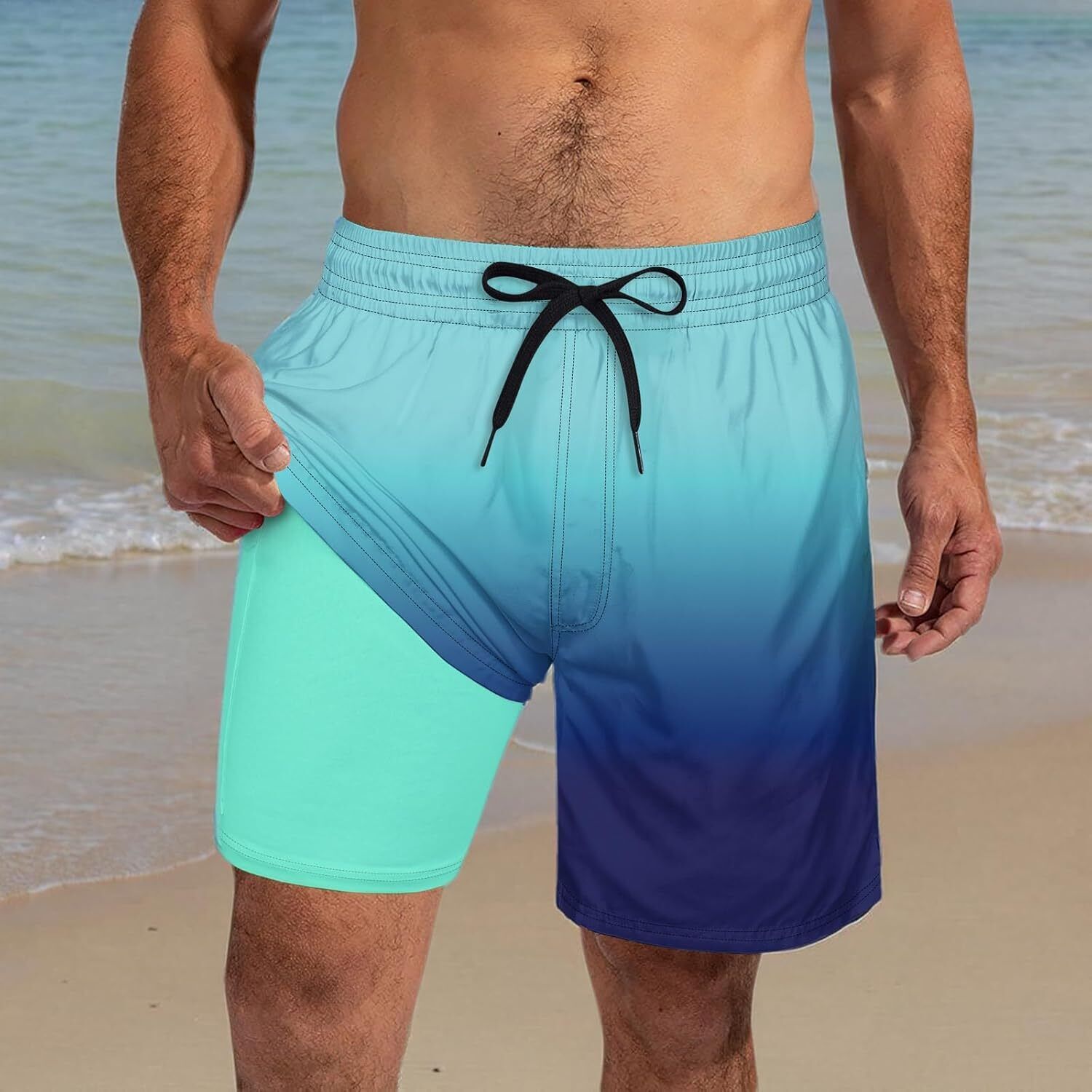 Mens Swim Trunks Compression Liner Quick Dry Swimsuit Swim Shorts Phone Pocket - Picture 41 of 147
