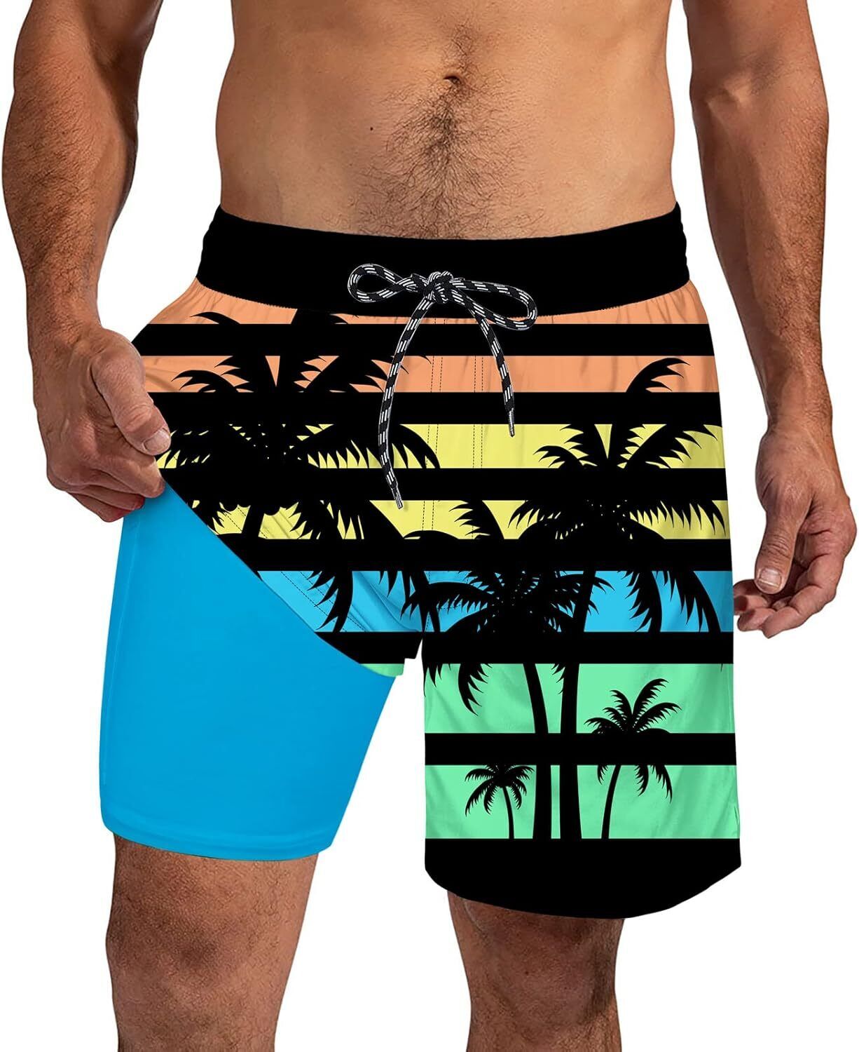 Mens Swim Trunks Compression Liner Quick Dry Swimsuit Swim Shorts Phone Pocket - Picture 42 of 147