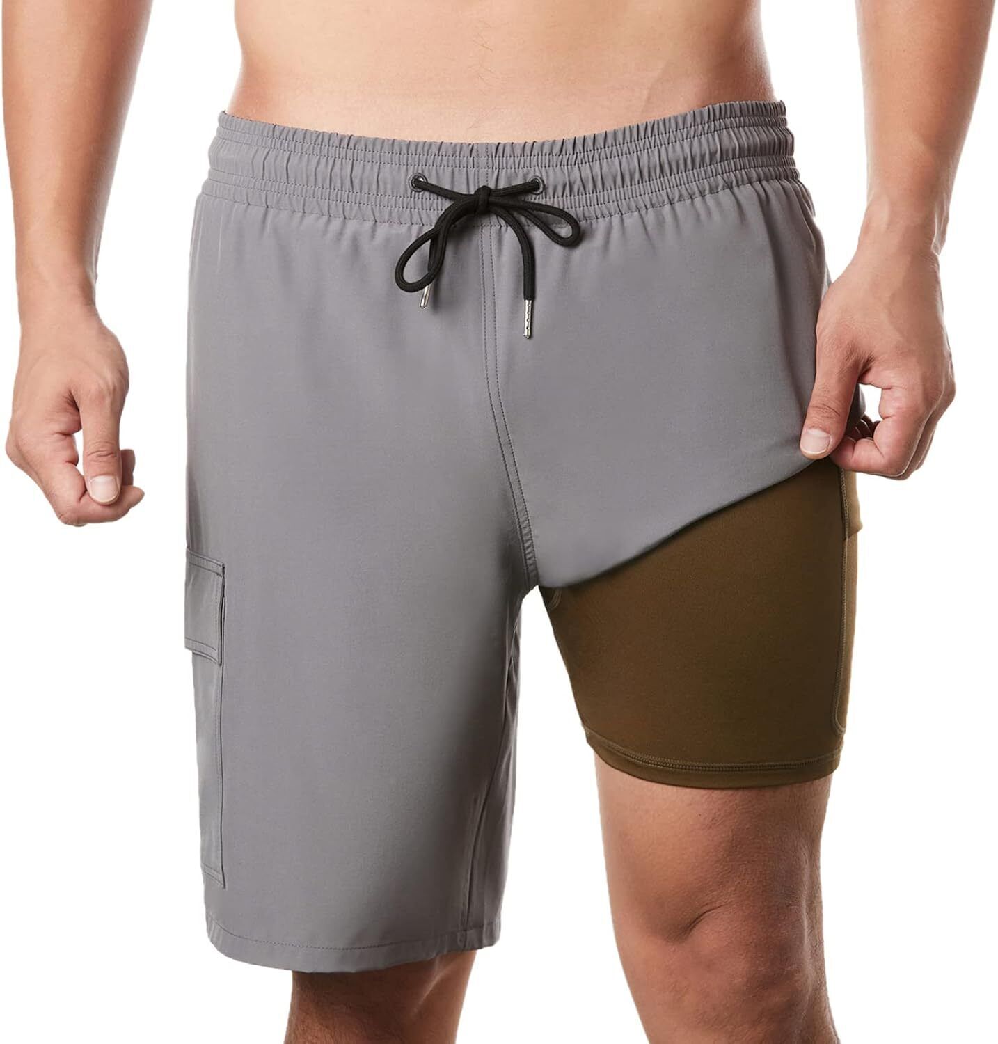 Men's 9" Quick Dry Board Shorts – Compression Liner Cargo Pocket Swim Trunks - Picture 56 of 201