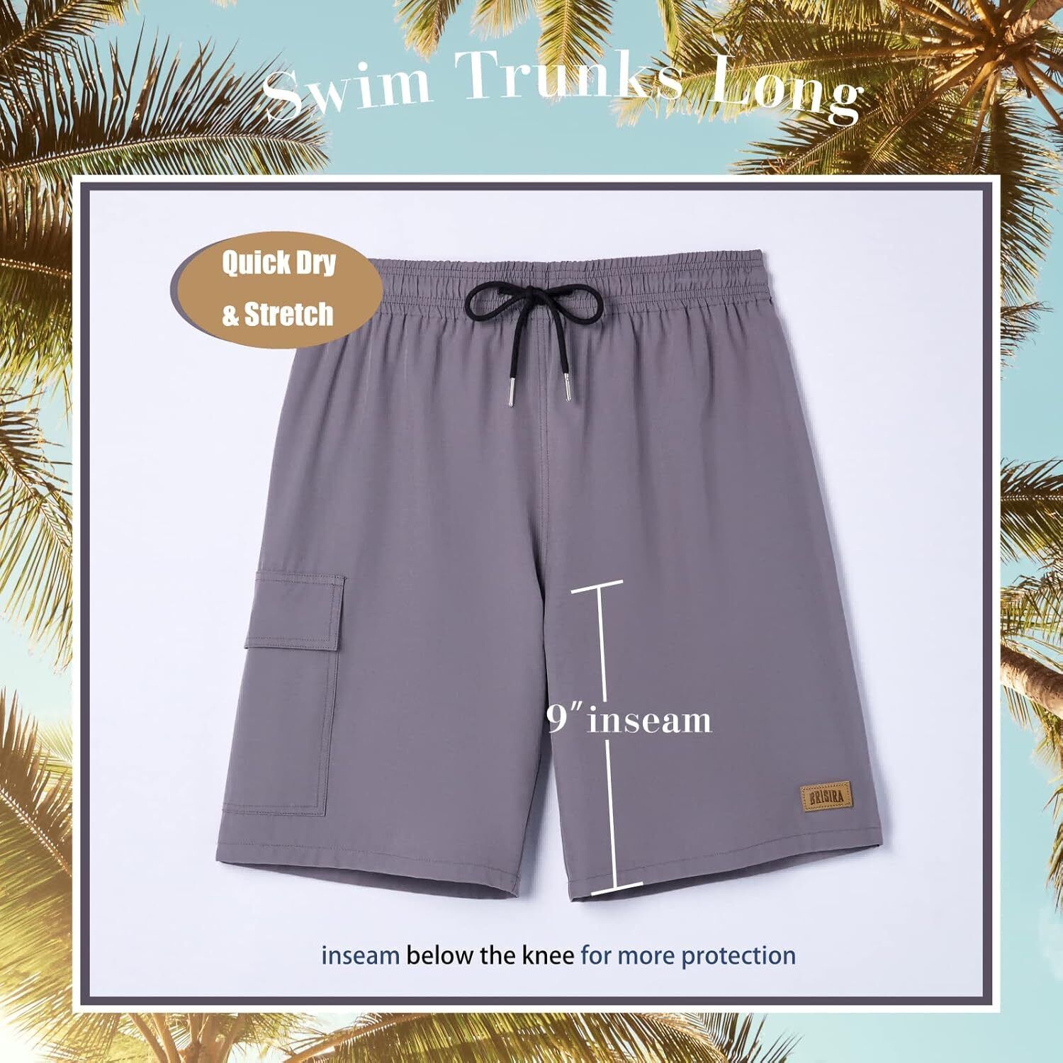 Men's 9" Quick Dry Board Shorts – Compression Liner Cargo Pocket Swim Trunks - Picture 57 of 201