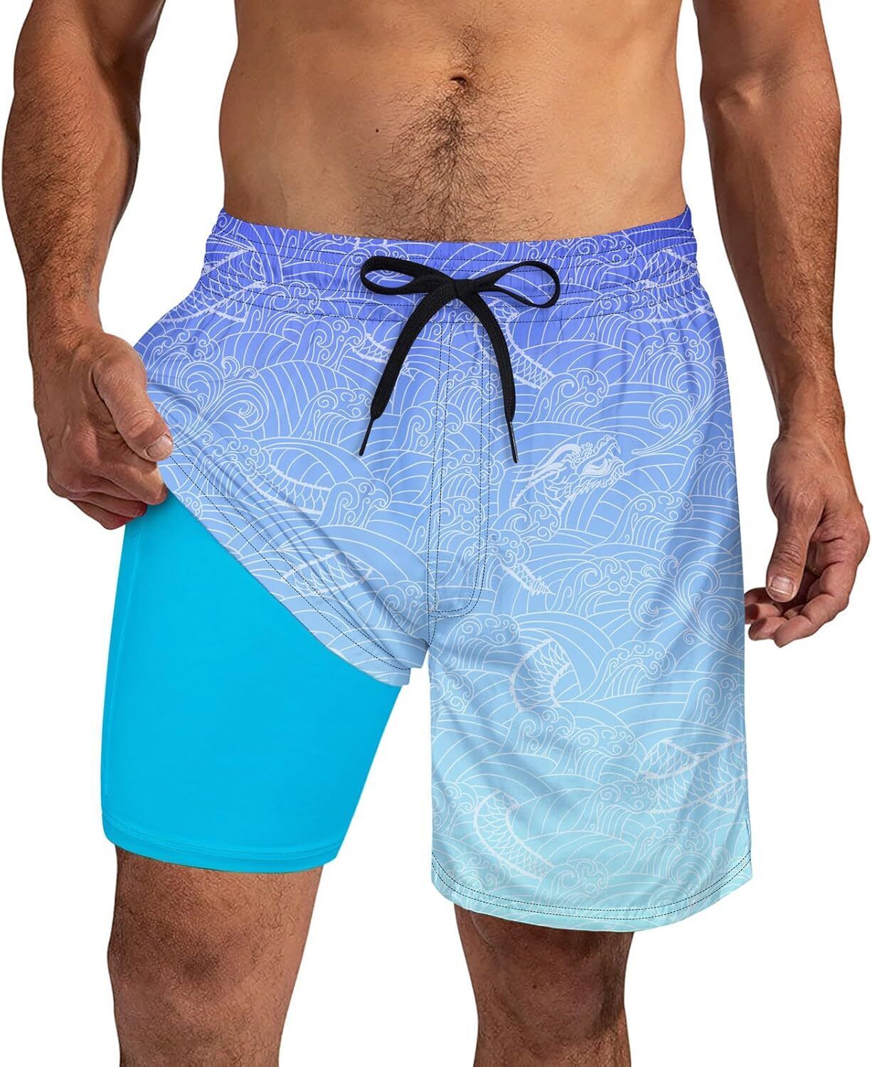 Mens Swim Trunks Compression Liner Quick Dry Swimsuit Swim Shorts Phone Pocket - Picture 47 of 147