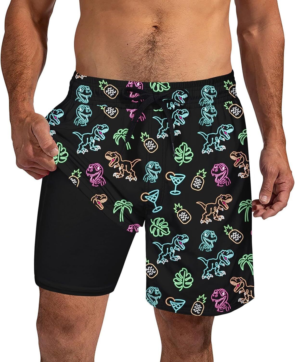 Mens Swim Trunks Compression Liner Quick Dry Swimsuit Swim Shorts Phone Pocket - Picture 53 of 147