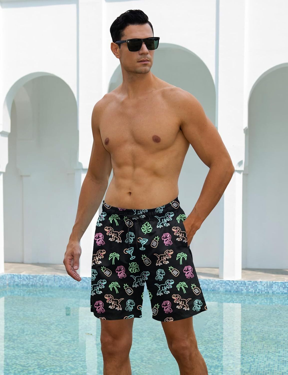 Mens Swim Trunks Compression Liner Quick Dry Swimsuit Swim Shorts Phone Pocket - Picture 54 of 147