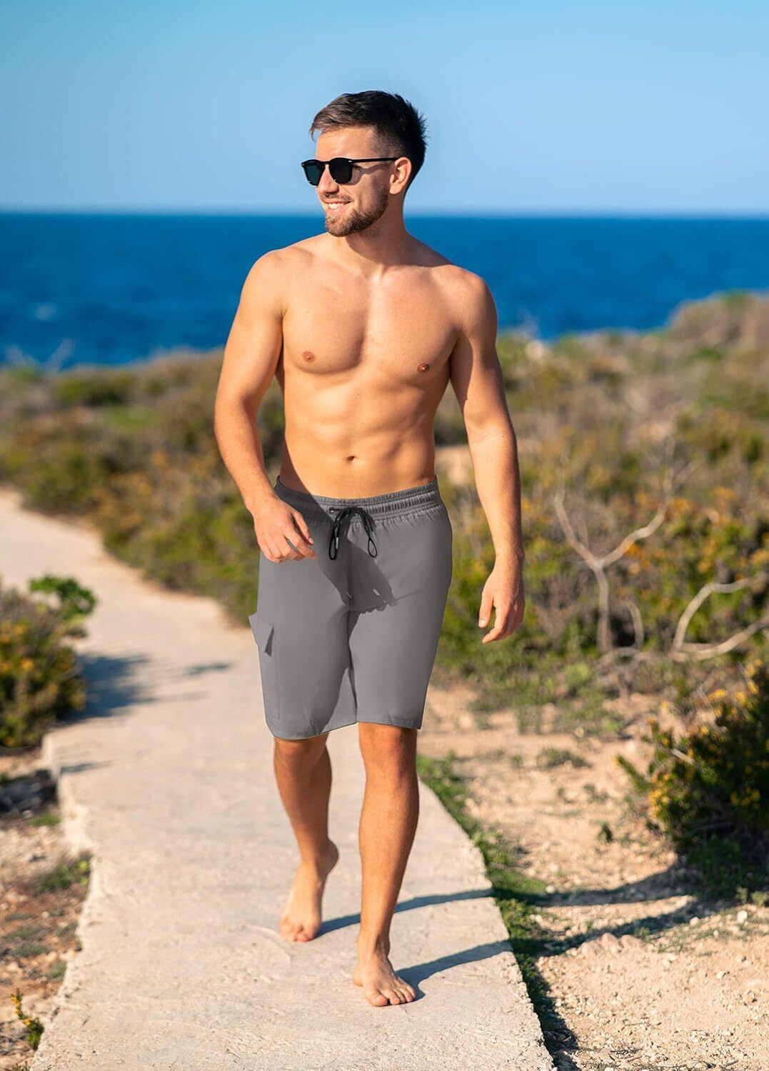 Men's 9" Quick Dry Board Shorts – Compression Liner Cargo Pocket Swim Trunks - Picture 60 of 201