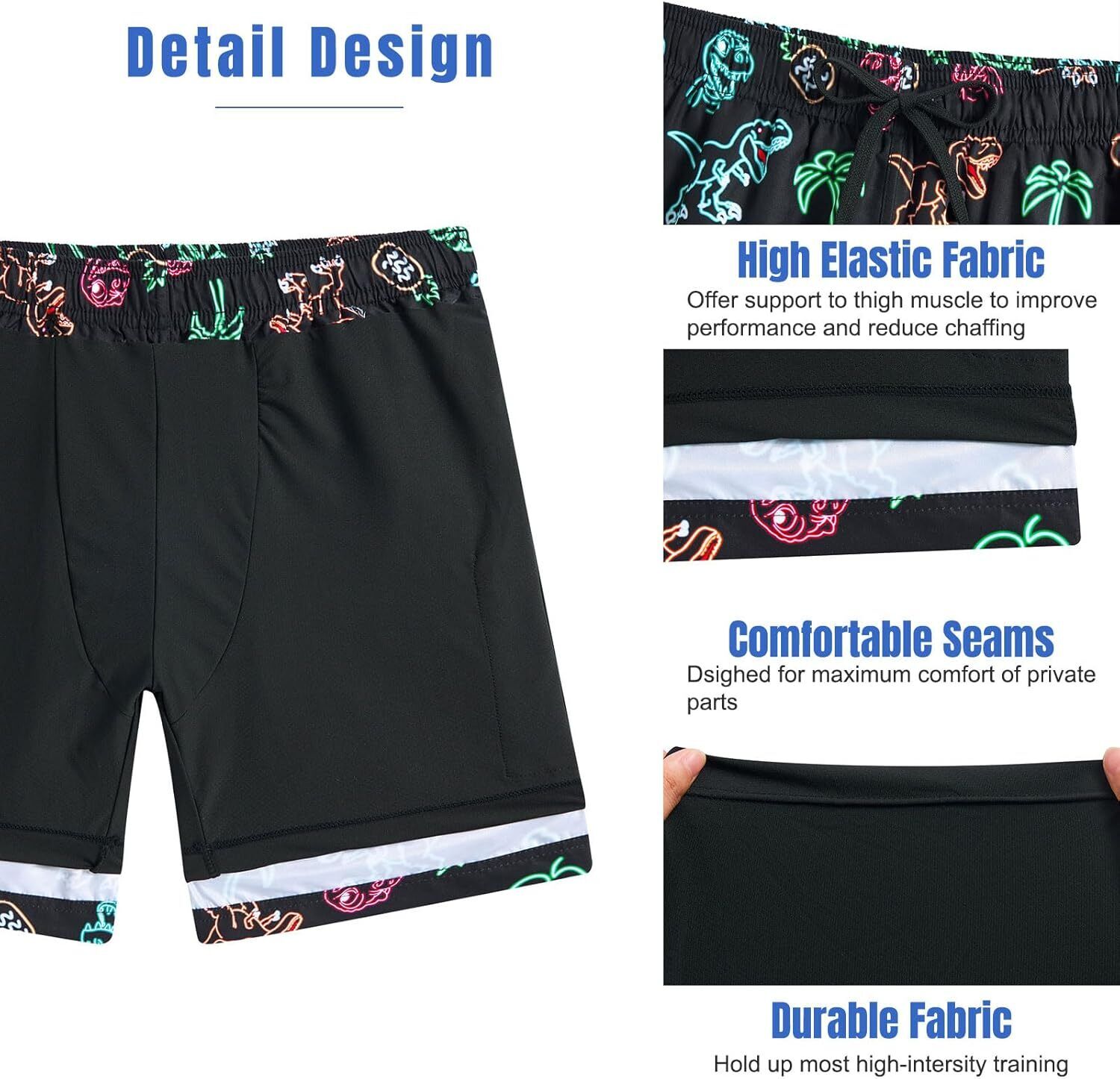 Mens Swim Trunks Compression Liner Quick Dry Swimsuit Swim Shorts Phone Pocket - Picture 55 of 147