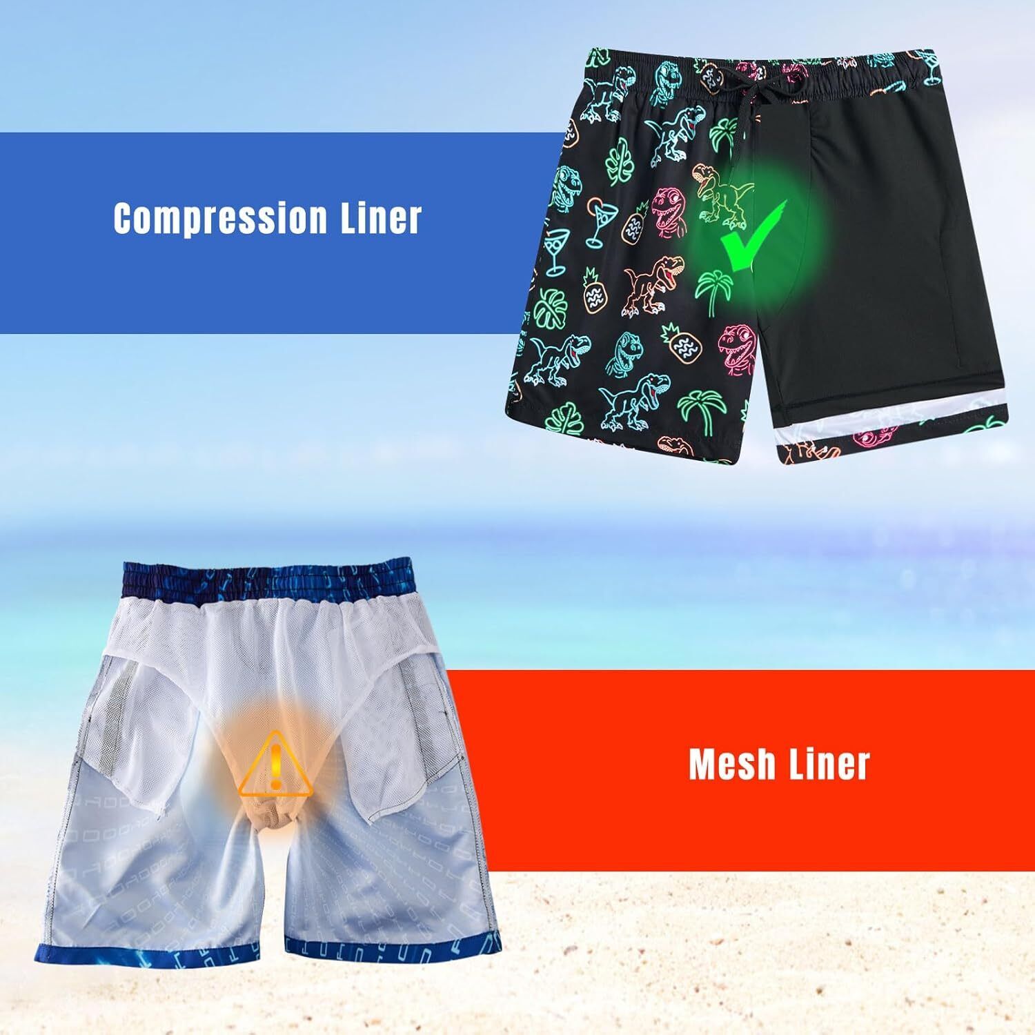 Mens Swim Trunks Compression Liner Quick Dry Swimsuit Swim Shorts Phone Pocket - Picture 56 of 147