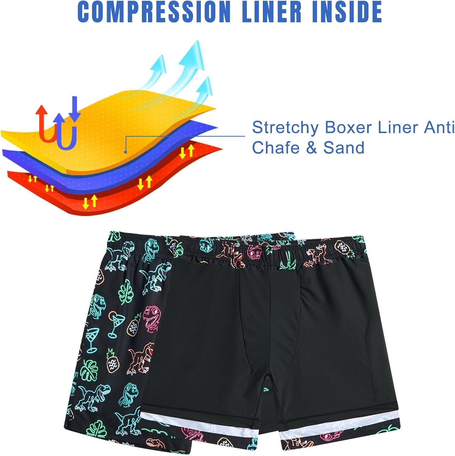 Mens Swim Trunks Compression Liner Quick Dry Swimsuit Swim Shorts Phone Pocket - Picture 57 of 147