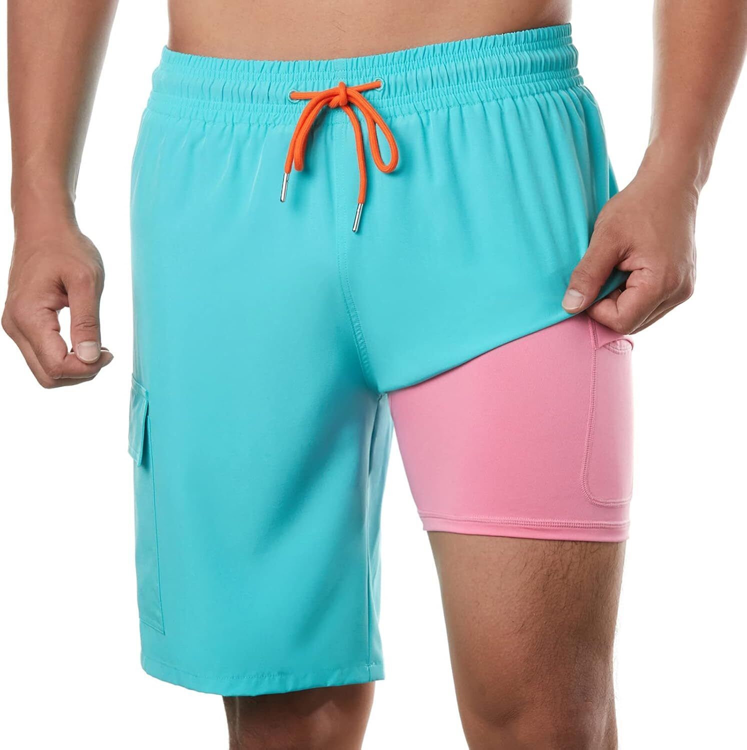 Men's 9" Quick Dry Board Shorts – Compression Liner Cargo Pocket Swim Trunks - Picture 62 of 201