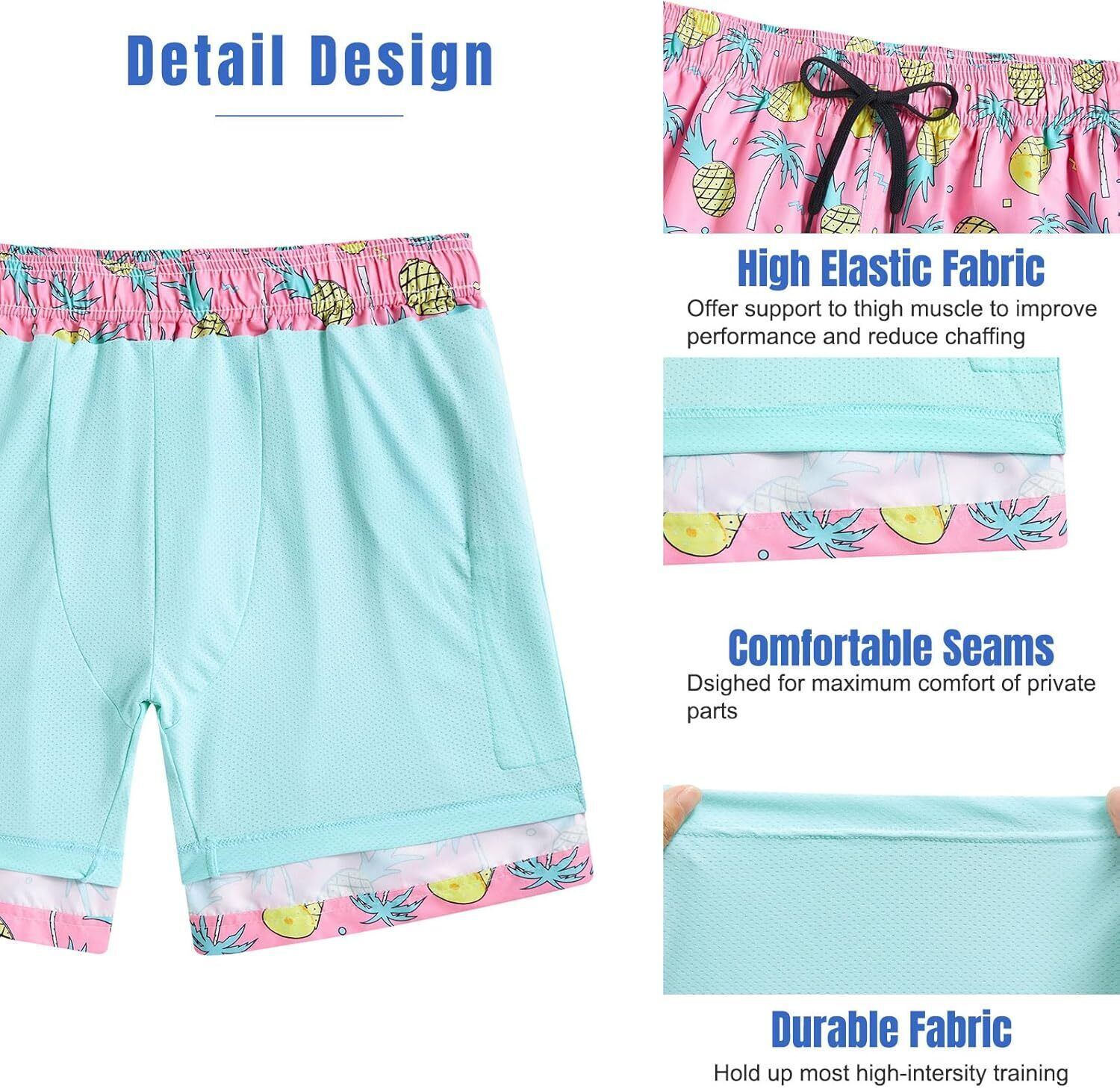 Mens Swim Trunks Compression Liner Quick Dry Swimsuit Swim Shorts Phone Pocket - Picture 61 of 147