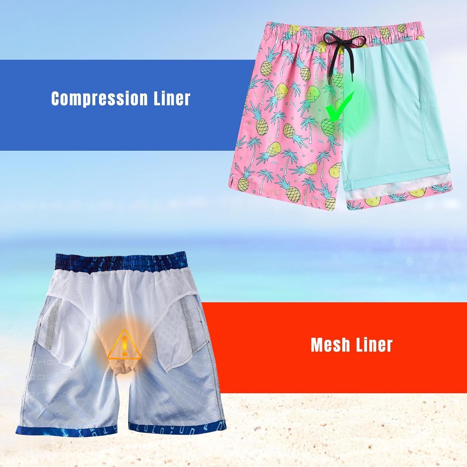 Mens Swim Trunks Compression Liner Quick Dry Swimsuit Swim Shorts Phone Pocket - Picture 62 of 147