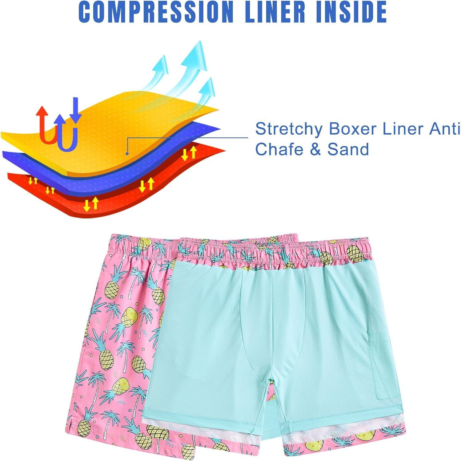 Mens Swim Trunks Compression Liner Quick Dry Swimsuit Swim Shorts Phone Pocket - Picture 63 of 147