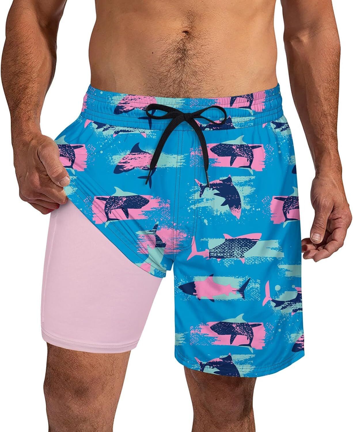 Mens Swim Trunks Compression Liner Quick Dry Swimsuit Swim Shorts Phone Pocket - Picture 65 of 147