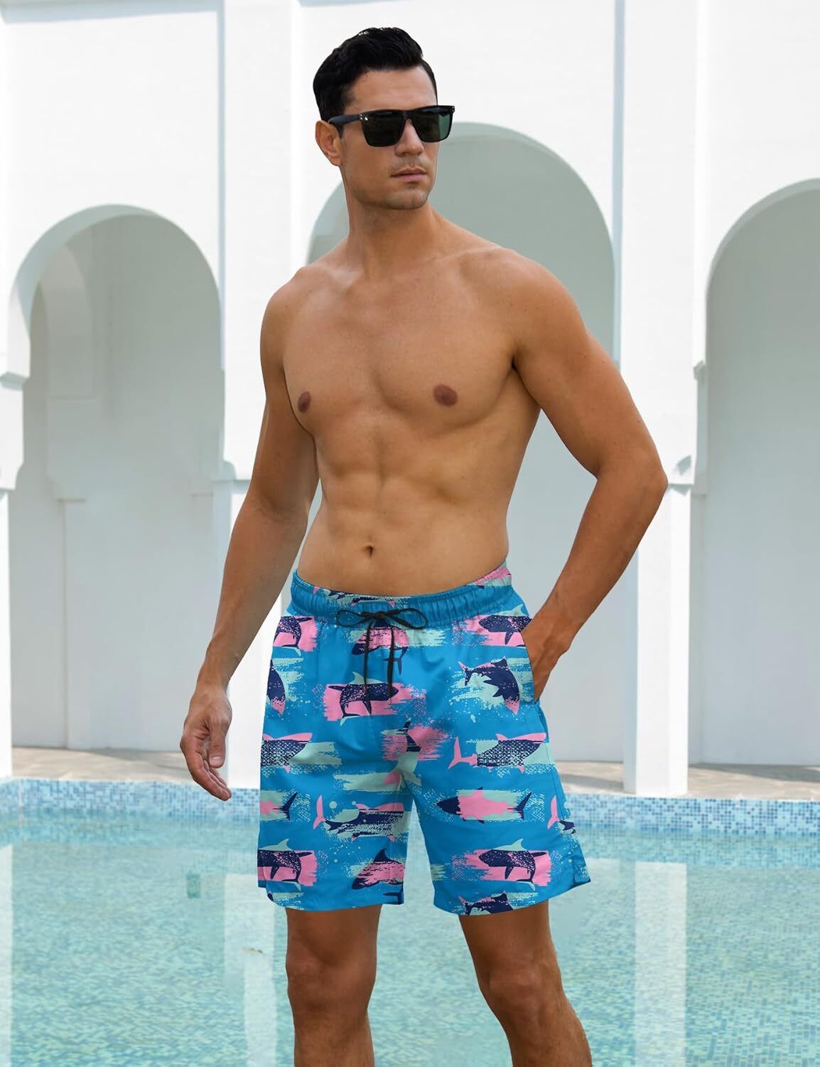 Mens Swim Trunks Compression Liner Quick Dry Swimsuit Swim Shorts Phone Pocket - Picture 66 of 147