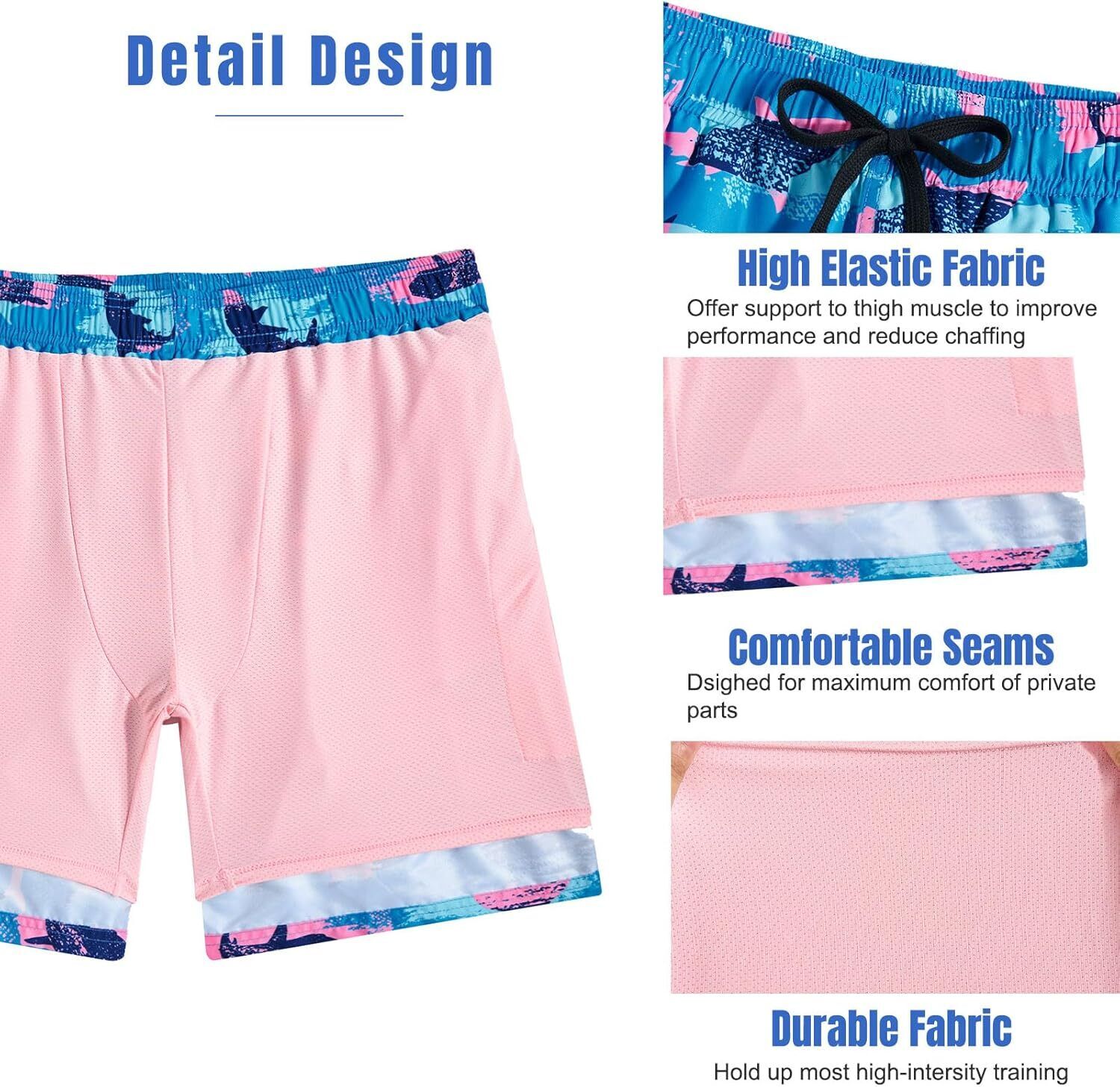 Mens Swim Trunks Compression Liner Quick Dry Swimsuit Swim Shorts Phone Pocket - Picture 67 of 147
