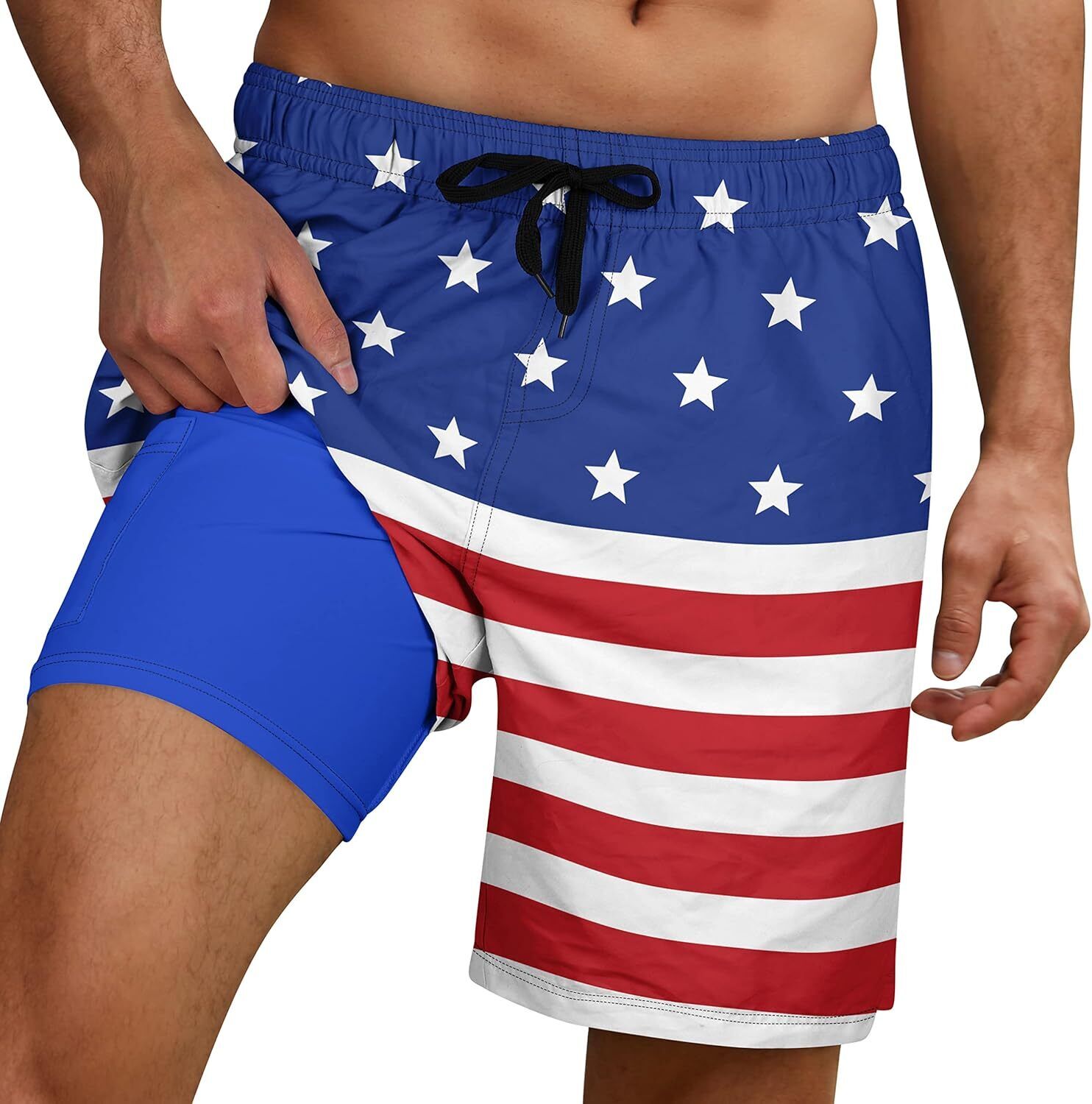 Mens Swim Trunks Compression Liner Quick Dry Swimsuit Swim Shorts Phone Pocket - Picture 70 of 147