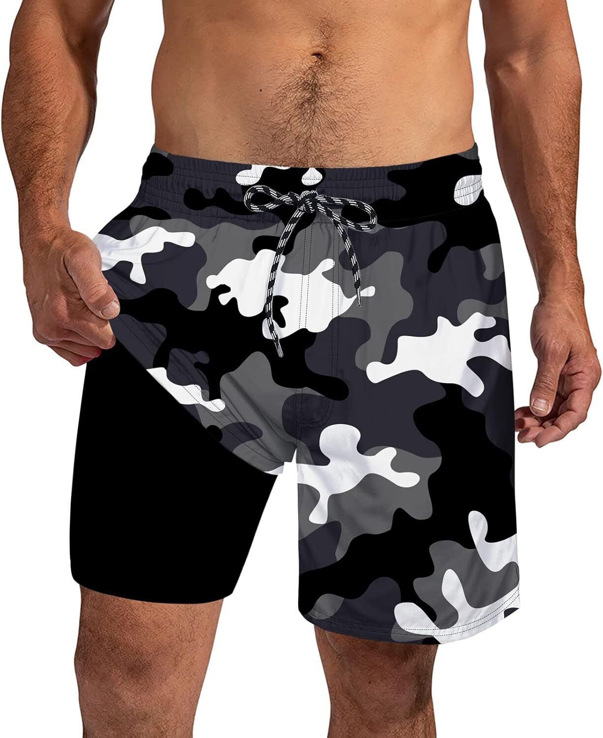 Mens Swim Trunks Compression Liner Quick Dry Swimsuit Swim Shorts Phone Pocket - Picture 75 of 147
