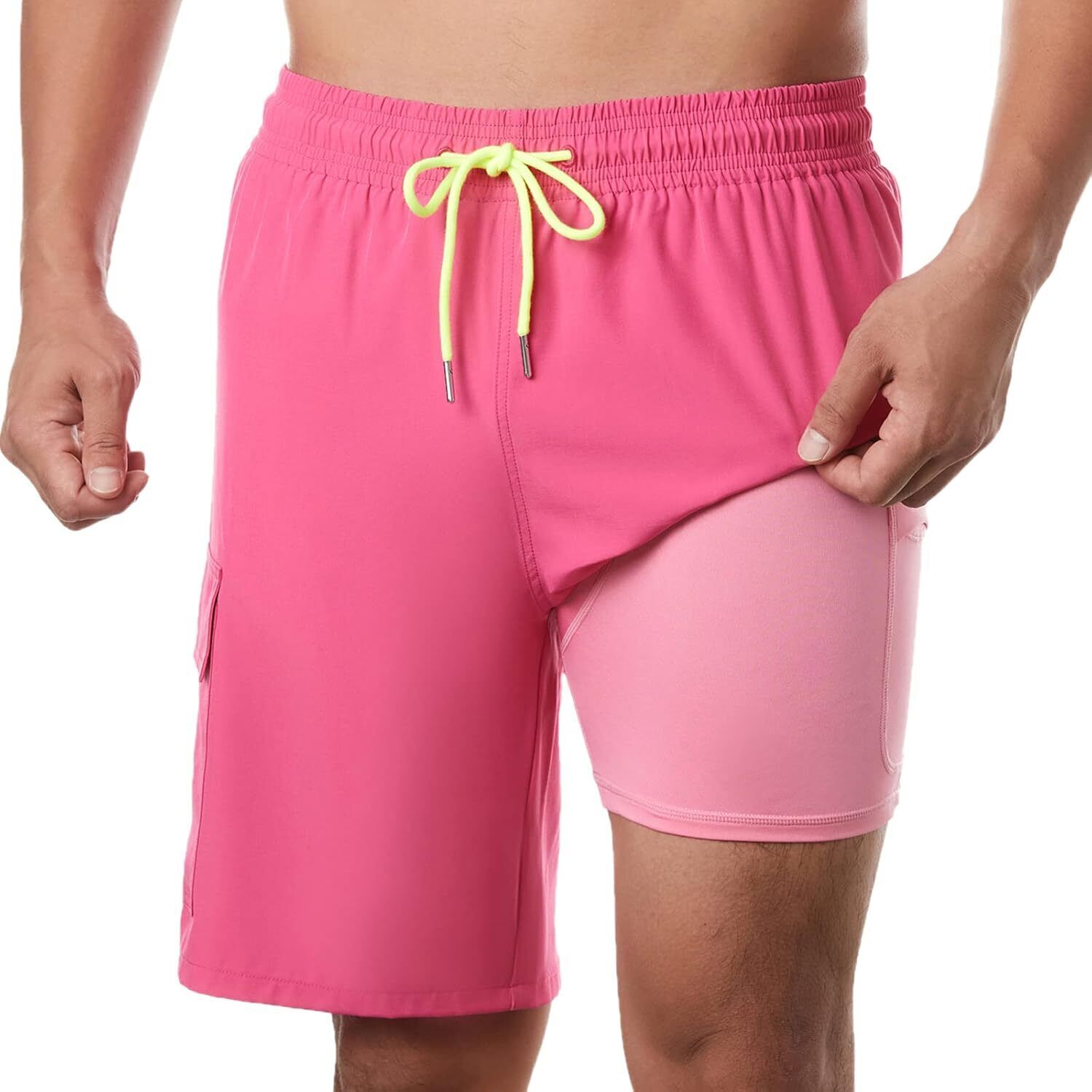 Men's 9" Quick Dry Board Shorts – Compression Liner Cargo Pocket Swim Trunks - Picture 68 of 201