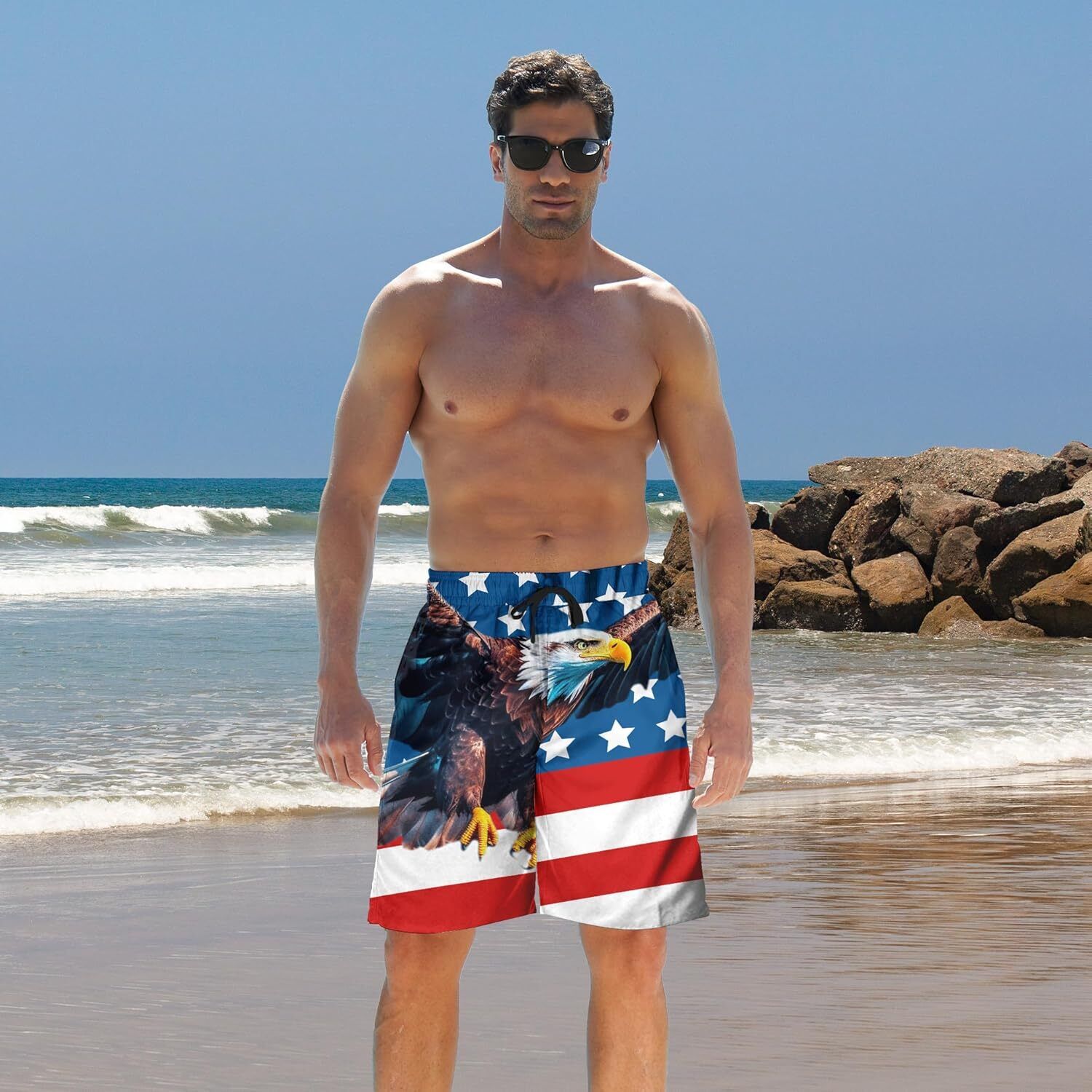 Men's Quick Dry 3D Printed Board Shorts – Pockets Cool Mesh Lined Swim Trunks - Picture 42 of 81