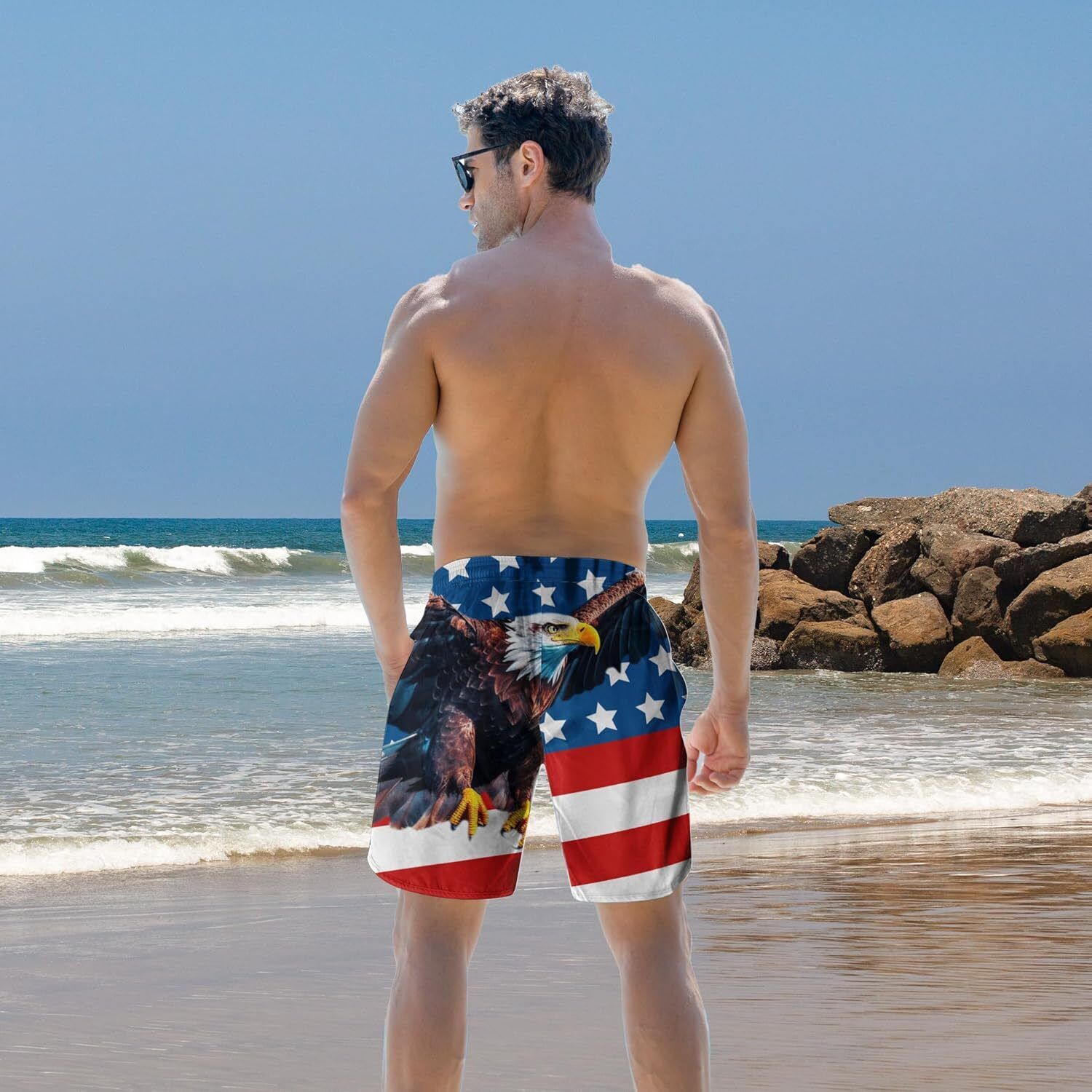 Men's Quick Dry 3D Printed Board Shorts – Pockets Cool Mesh Lined Swim Trunks - Picture 43 of 81