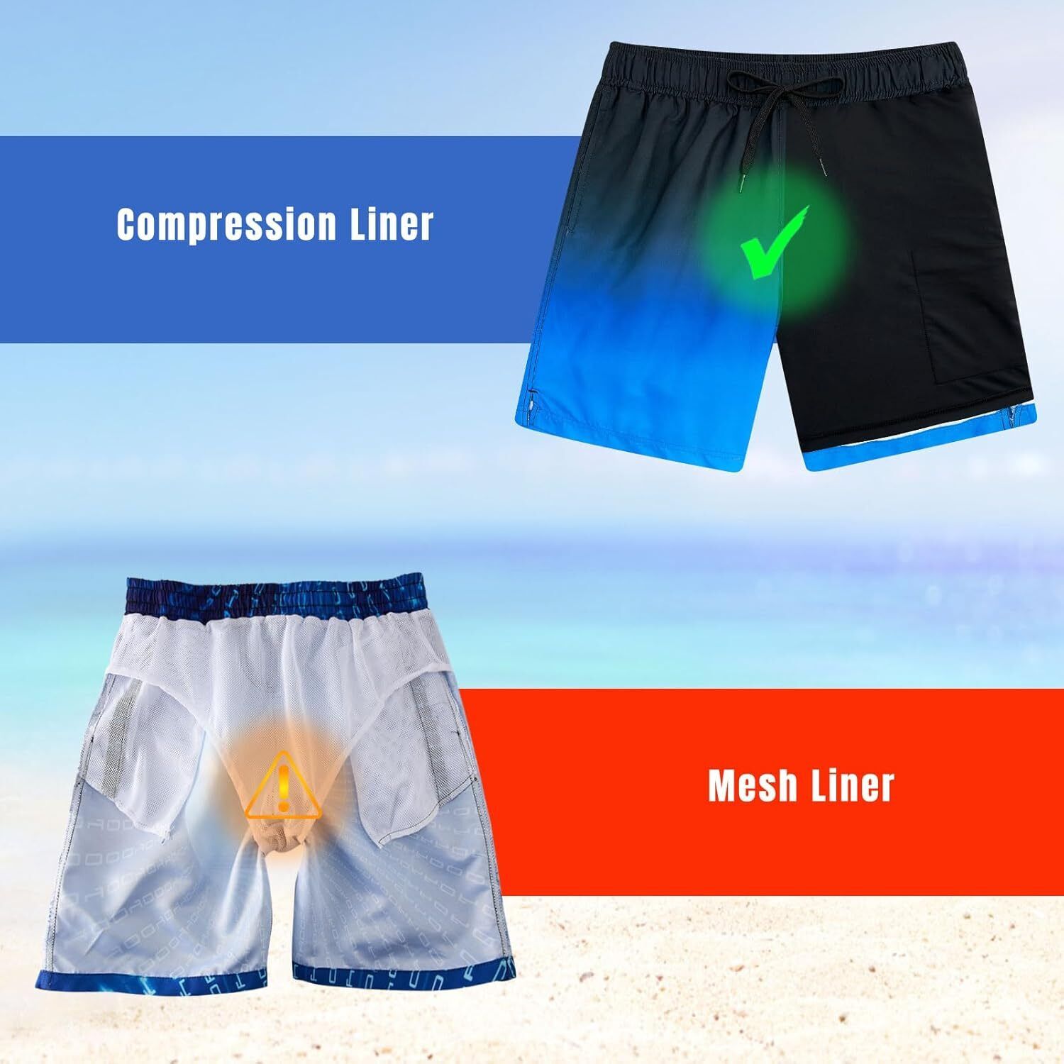 Mens Swim Trunks Compression Liner Quick Dry Swimsuit Swim Shorts Phone Pocket - Picture 80 of 147