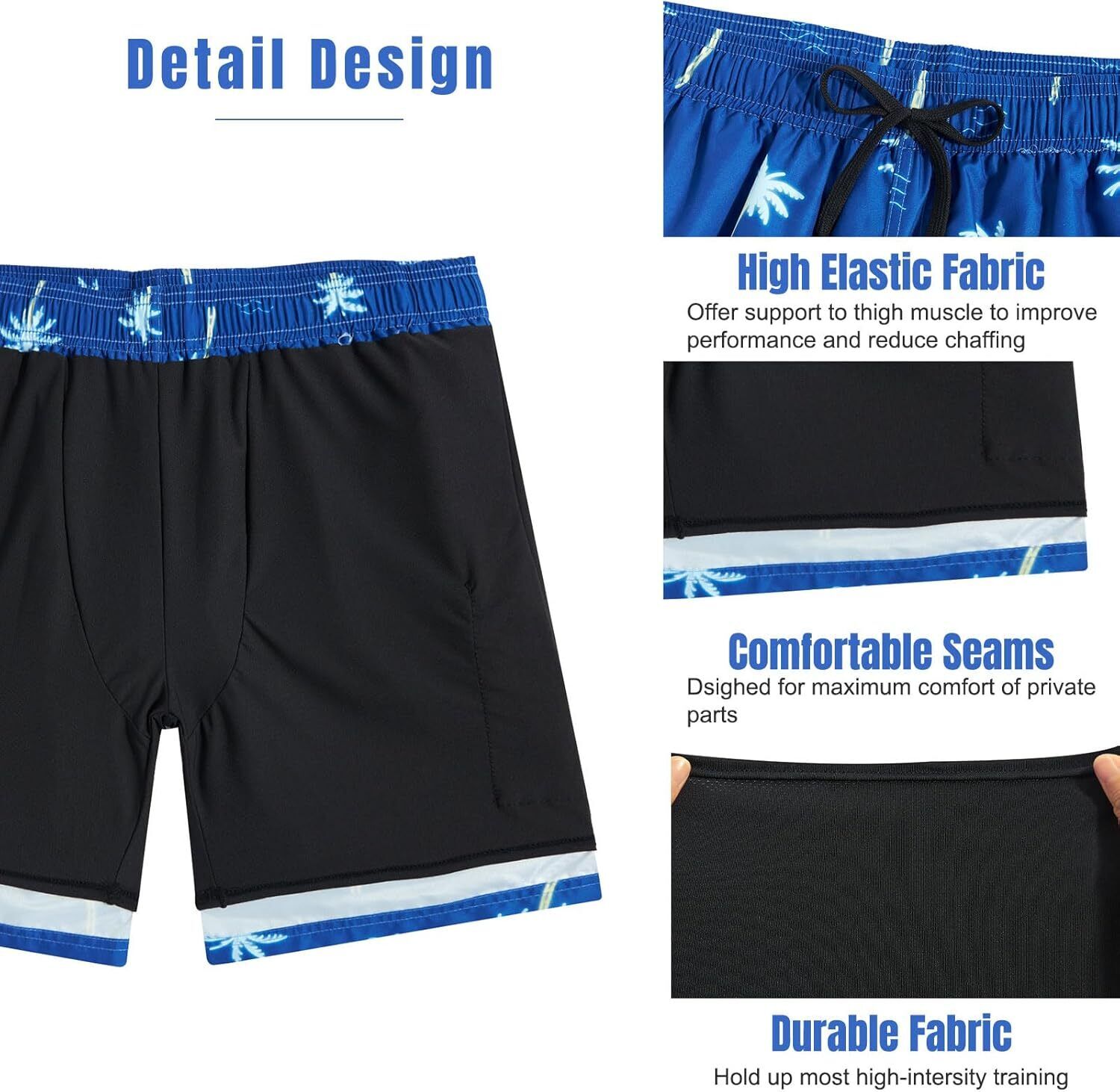 Mens Swim Trunks Compression Liner Quick Dry Swimsuit Swim Shorts Phone Pocket - Picture 86 of 147