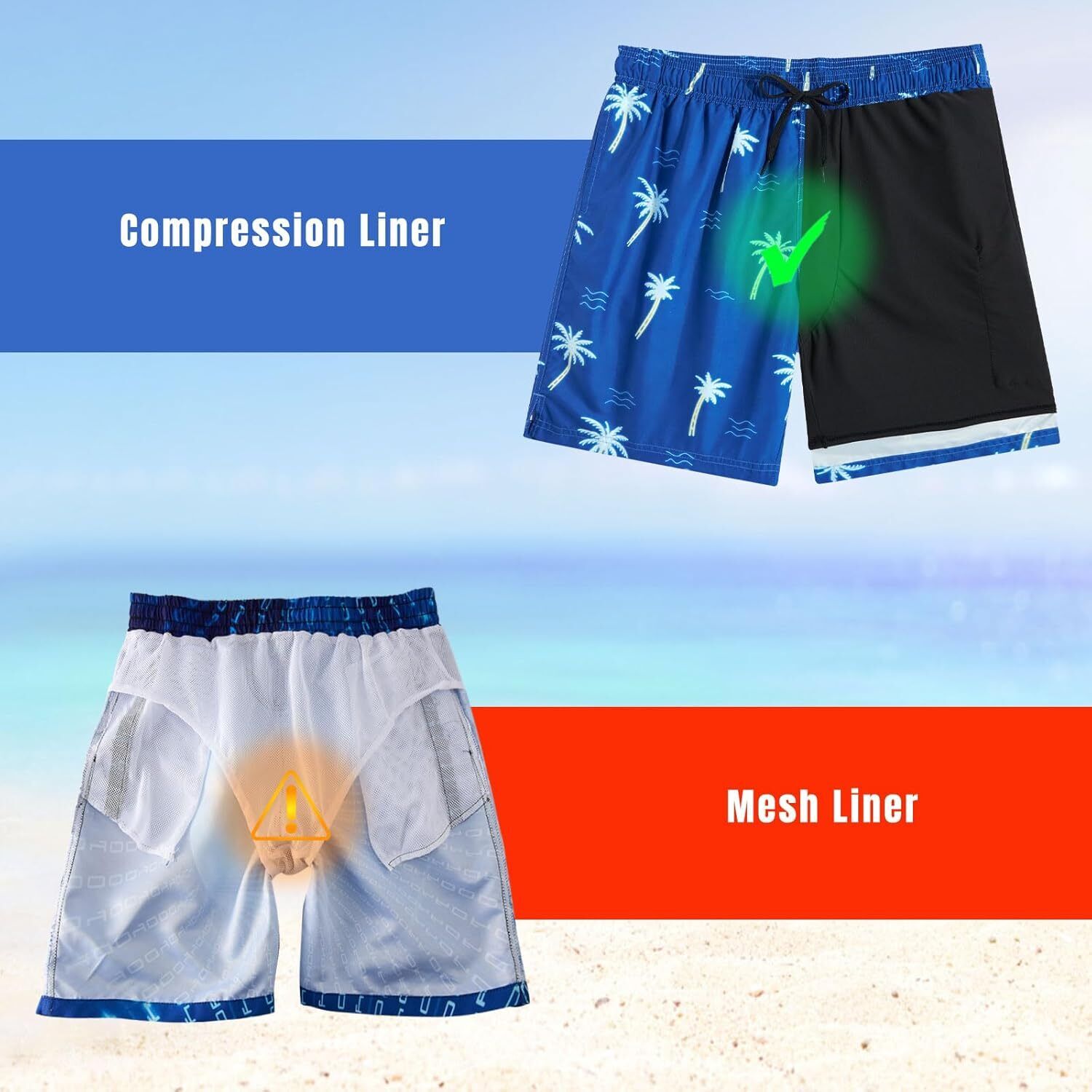 Mens Swim Trunks Compression Liner Quick Dry Swimsuit Swim Shorts Phone Pocket - Picture 87 of 147
