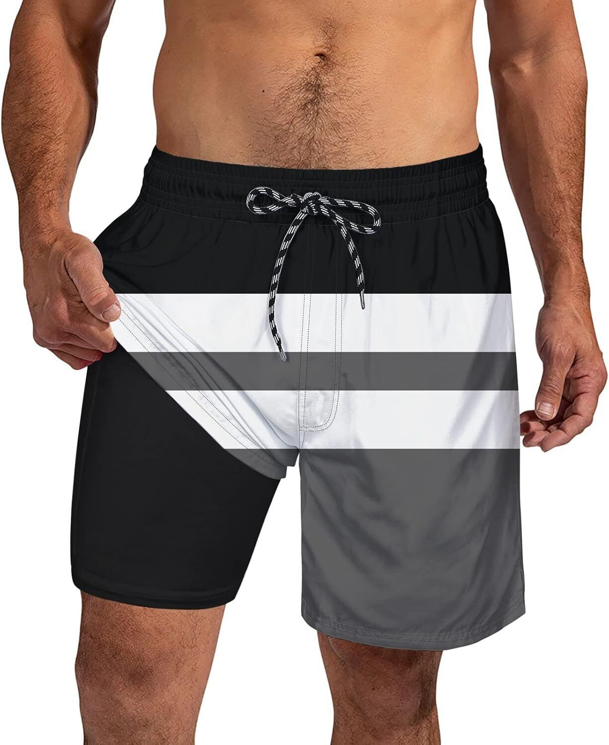 Mens Swim Trunks Compression Liner Quick Dry Swimsuit Swim Shorts Phone Pocket - Picture 89 of 147