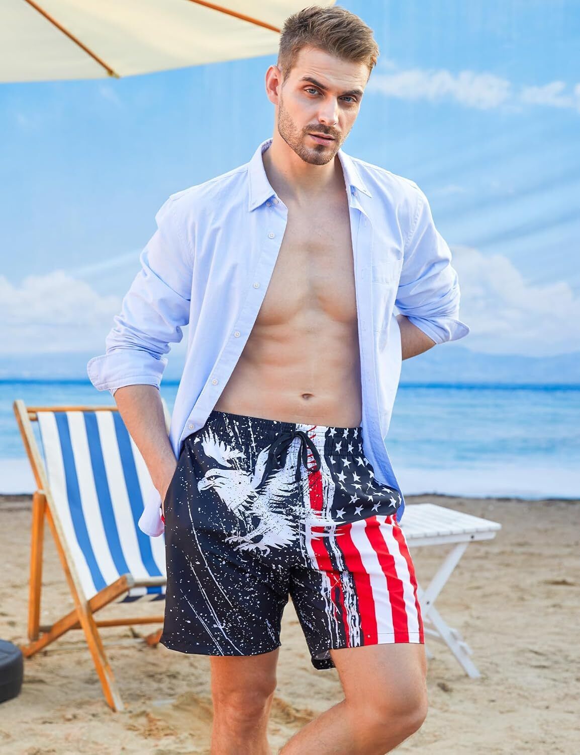 Men's Quick Dry 3D Printed Board Shorts – Pockets Cool Mesh Lined Swim Trunks - Picture 48 of 81