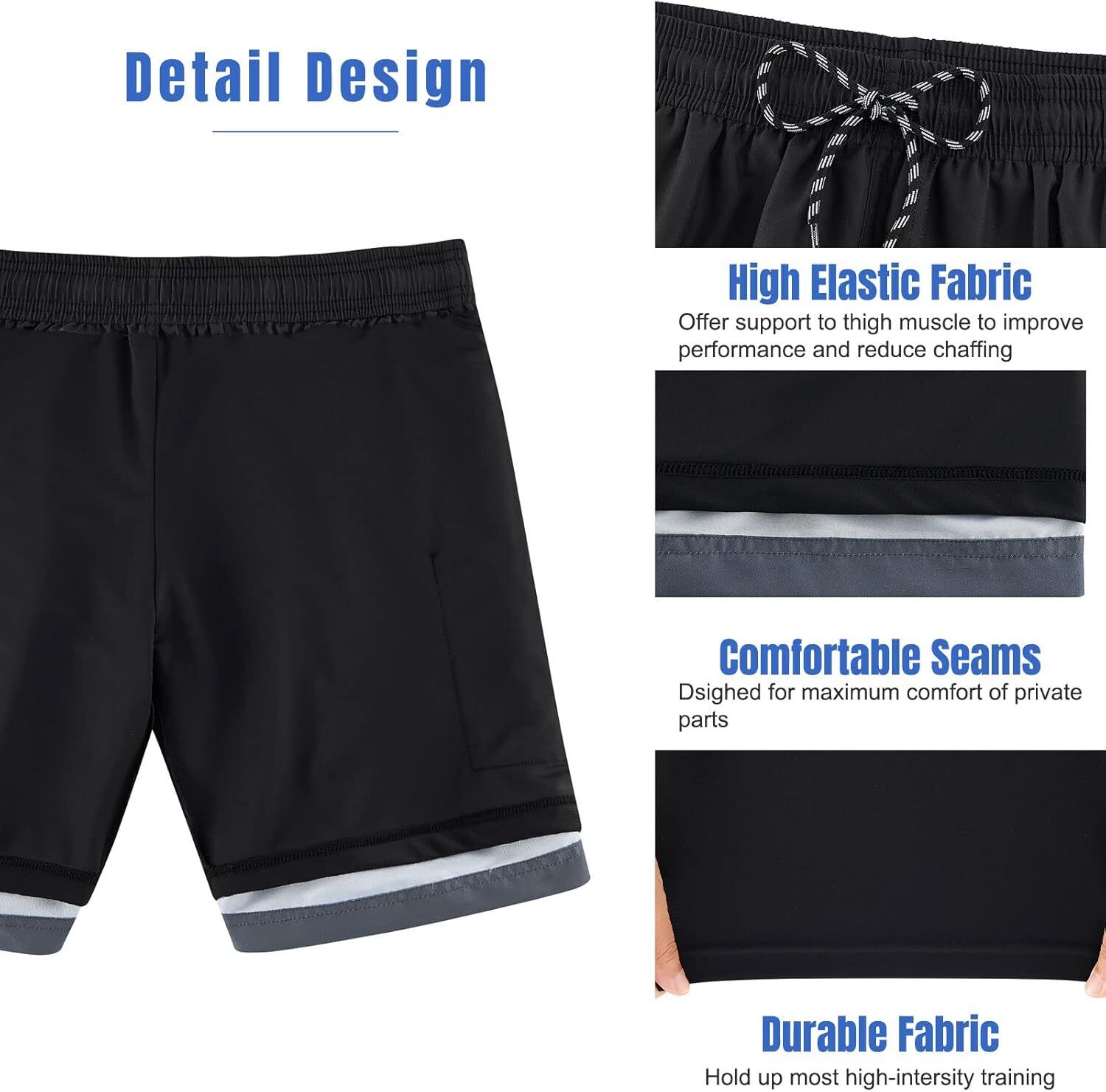 Mens Swim Trunks Compression Liner Quick Dry Swimsuit Swim Shorts Phone Pocket - Picture 92 of 147