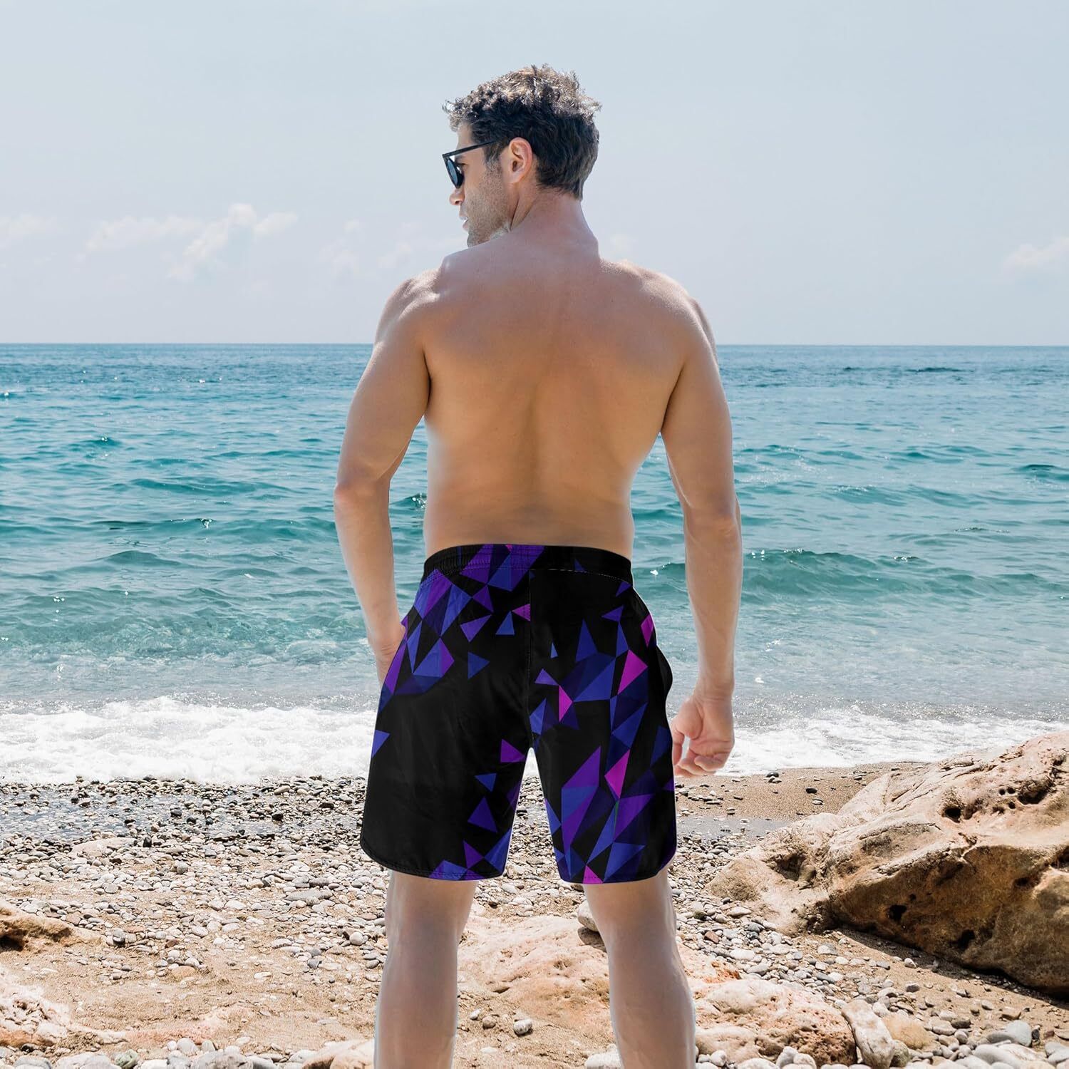 Men's Quick Dry 3D Printed Board Shorts – Pockets Cool Mesh Lined Swim Trunks - Picture 51 of 81