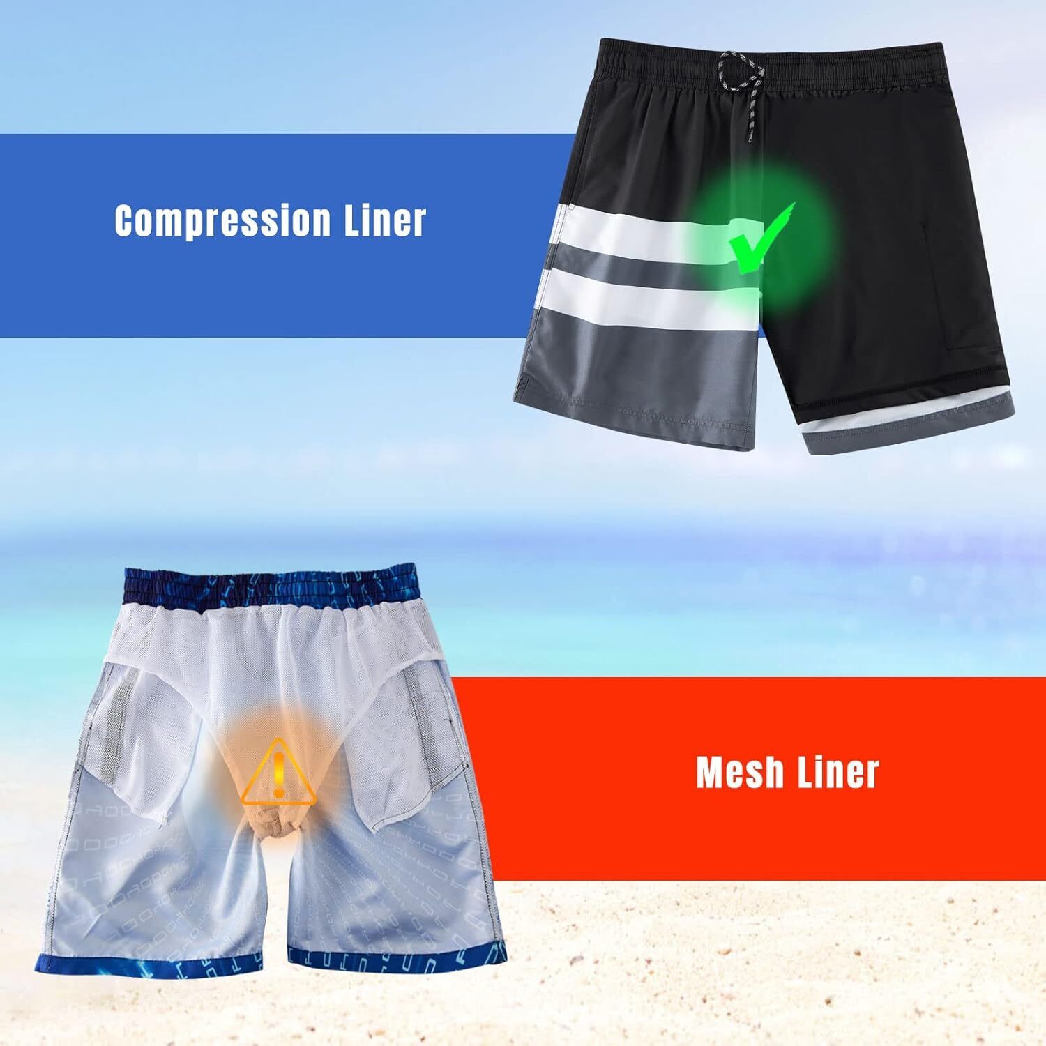 Mens Swim Trunks Compression Liner Quick Dry Swimsuit Swim Shorts Phone Pocket - Picture 93 of 147