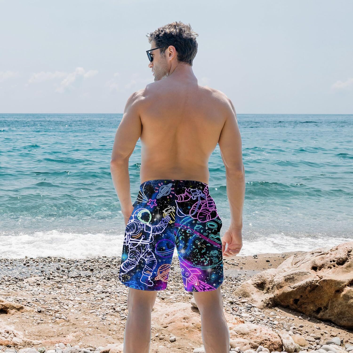 Men's Quick Dry 3D Printed Board Shorts – Pockets Cool Mesh Lined Swim Trunks - Picture 55 of 81