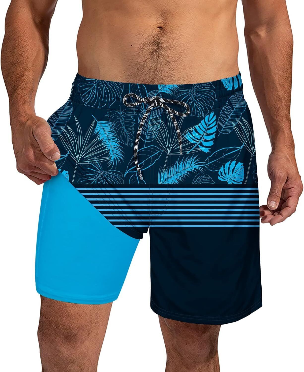 Mens Swim Trunks Compression Liner Quick Dry Swimsuit Swim Shorts Phone Pocket - Picture 94 of 147