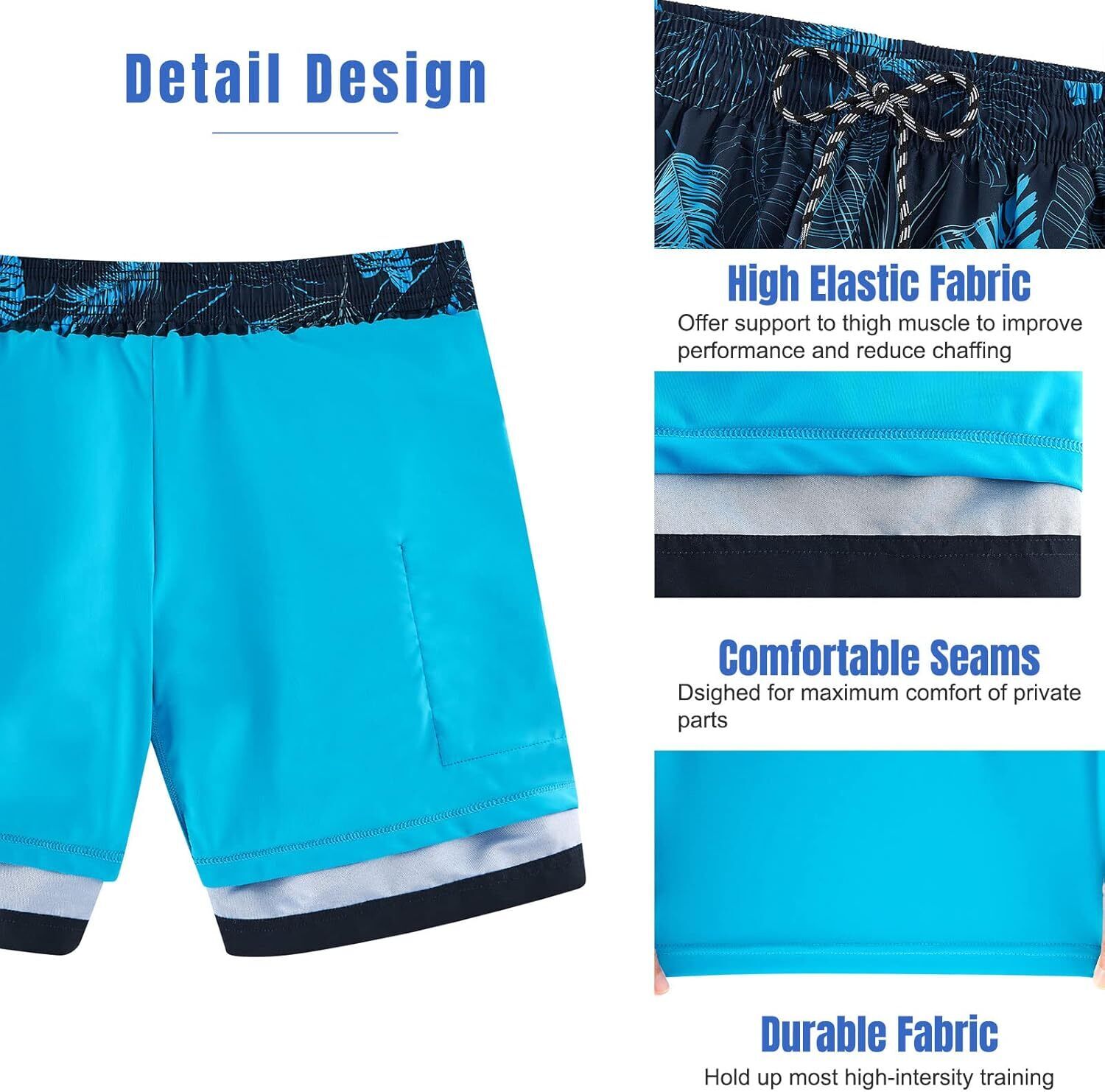 Mens Swim Trunks Compression Liner Quick Dry Swimsuit Swim Shorts Phone Pocket - Picture 96 of 147