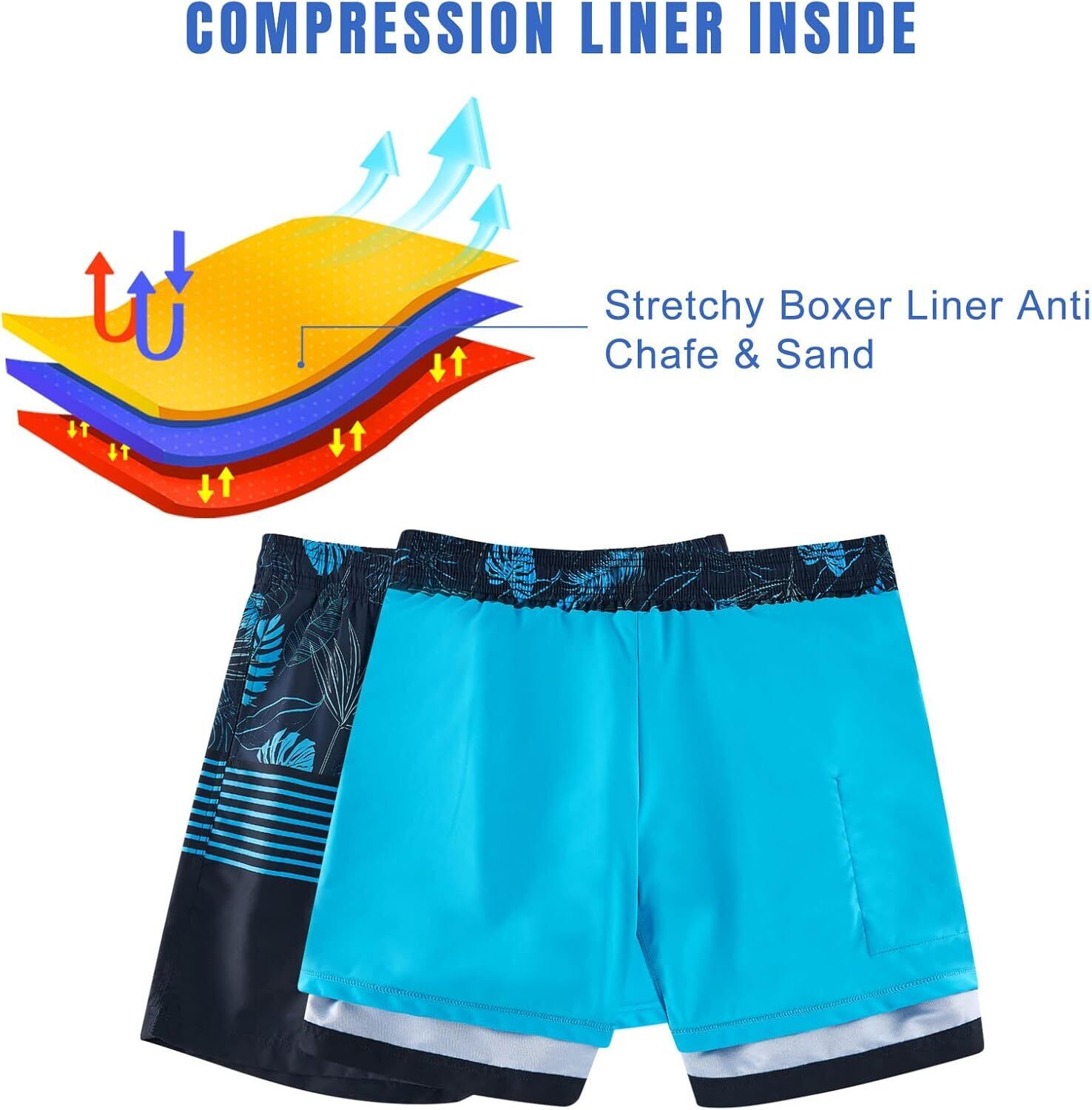 Mens Swim Trunks Compression Liner Quick Dry Swimsuit Swim Shorts Phone Pocket - Picture 97 of 147
