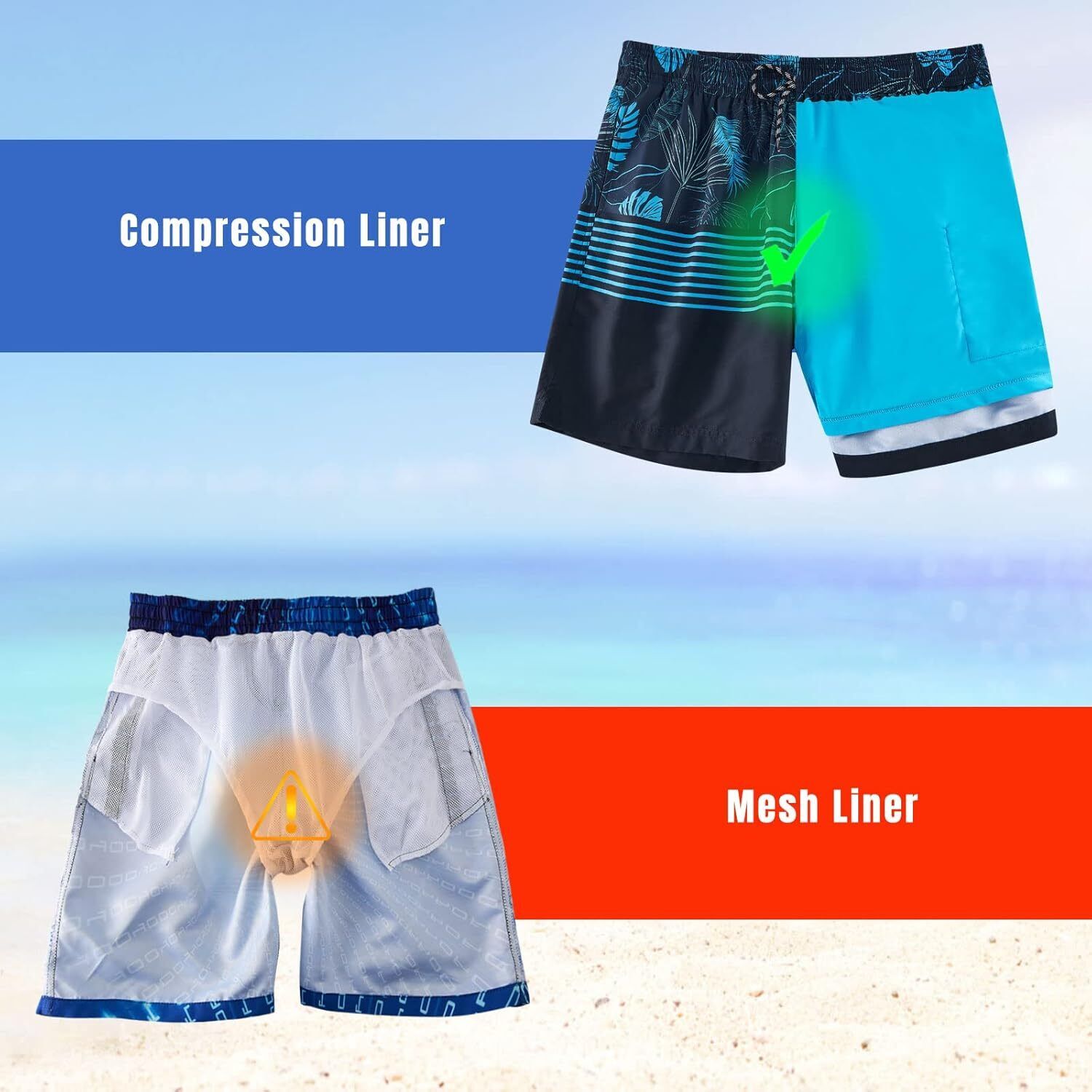 Mens Swim Trunks Compression Liner Quick Dry Swimsuit Swim Shorts Phone Pocket - Picture 98 of 147