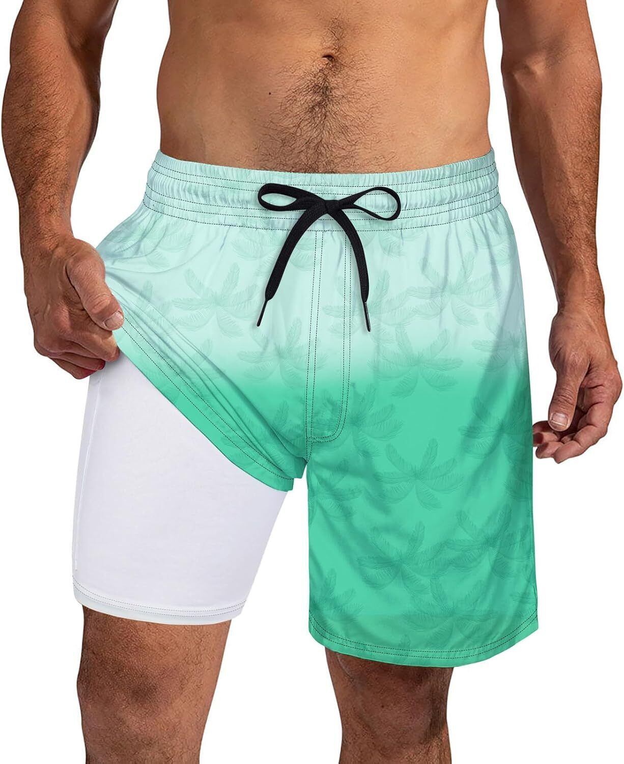 Mens Swim Trunks Compression Liner Quick Dry Swimsuit Swim Shorts Phone Pocket - Picture 99 of 147