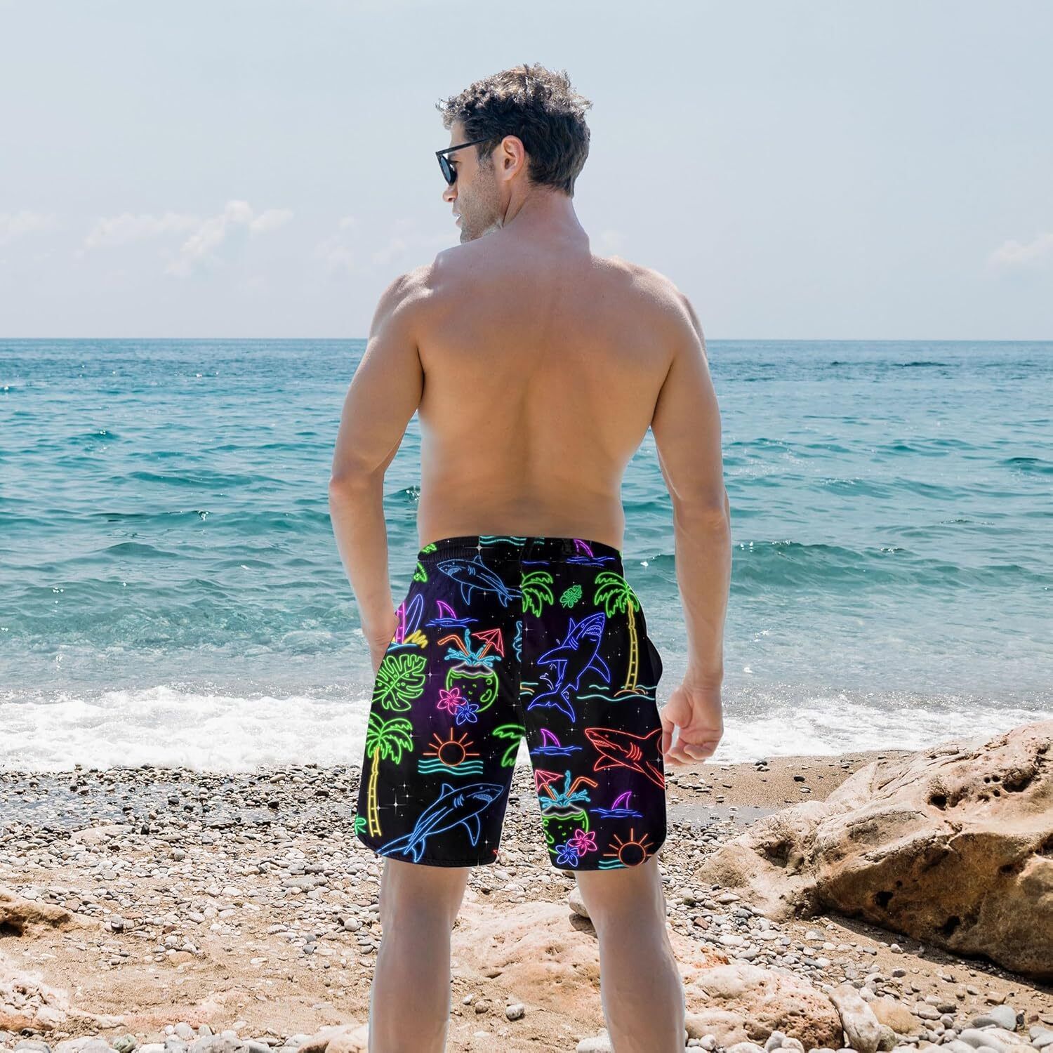 Men's Quick Dry 3D Printed Board Shorts – Pockets Cool Mesh Lined Swim Trunks - Picture 59 of 81