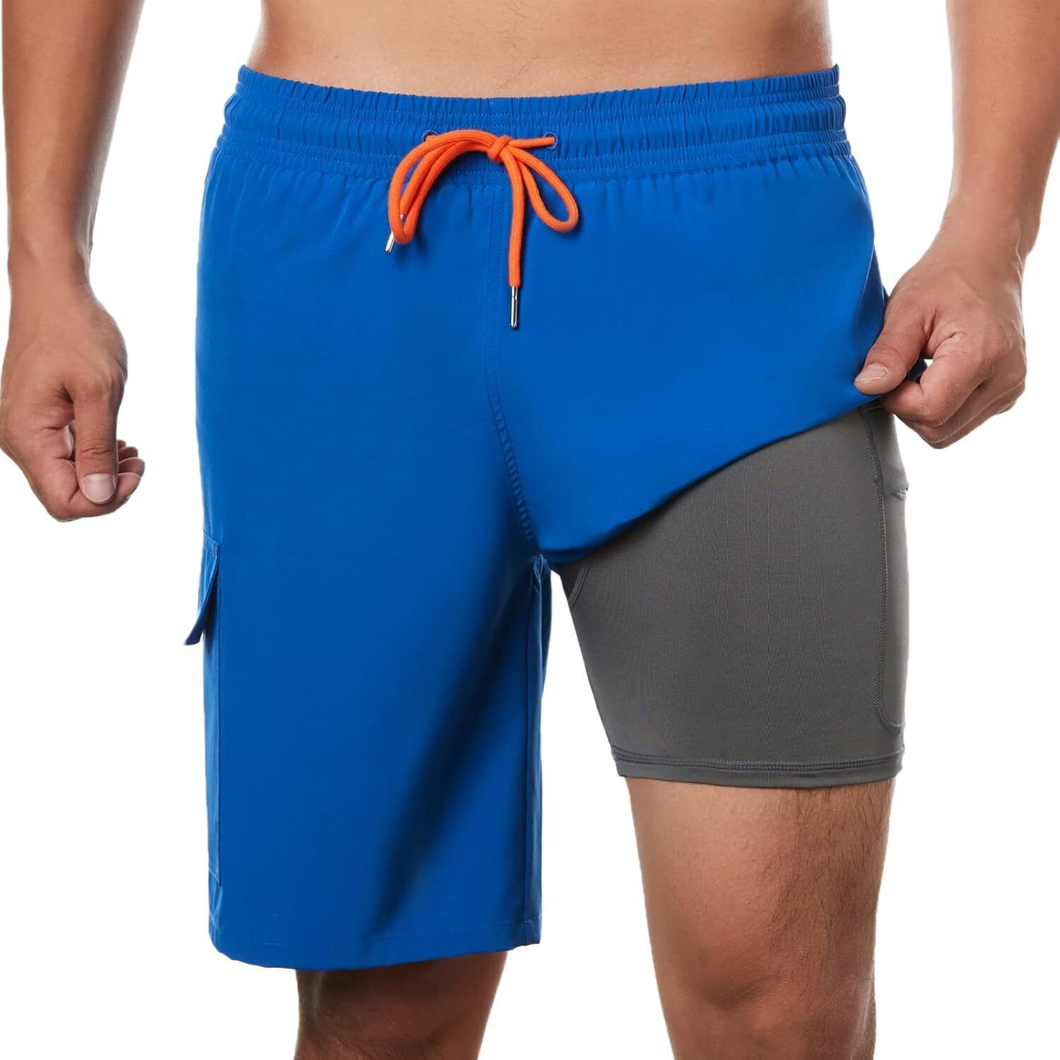 Men's 9" Quick Dry Board Shorts – Compression Liner Cargo Pocket Swim Trunks - Picture 74 of 201