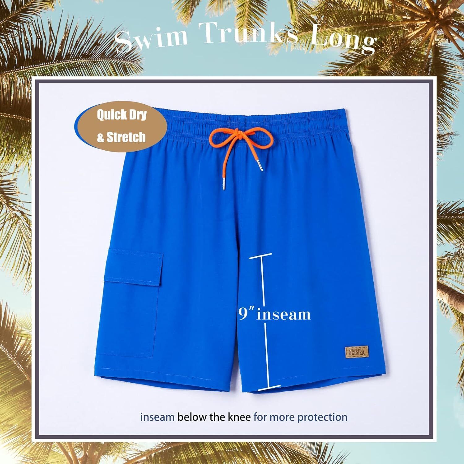 Men's 9" Quick Dry Board Shorts – Compression Liner Cargo Pocket Swim Trunks - Picture 75 of 201