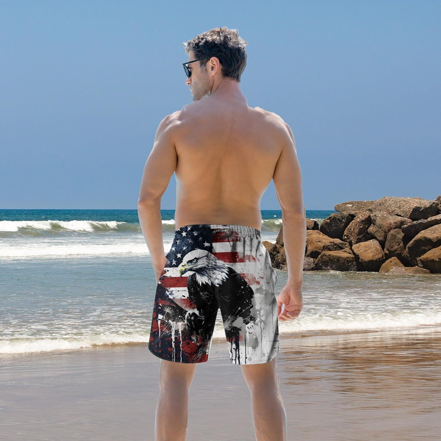Men's Quick Dry 3D Printed Board Shorts – Pockets Cool Mesh Lined Swim Trunks - Picture 63 of 81