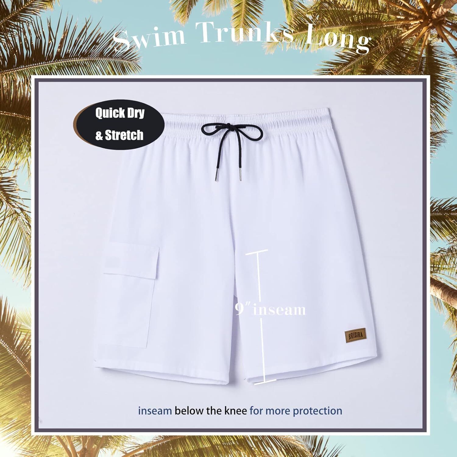 Men's 9" Quick Dry Board Shorts – Compression Liner Cargo Pocket Swim Trunks - Picture 81 of 201