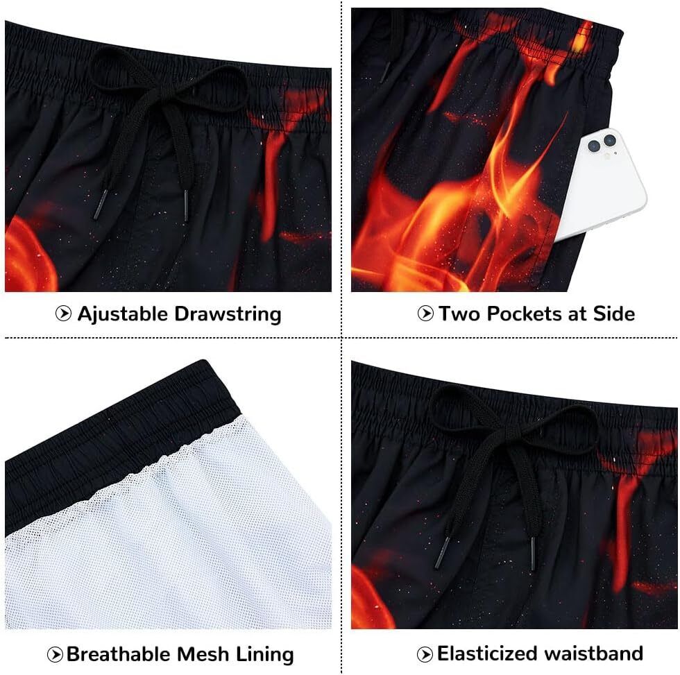 Men's Quick Dry 3D Printed Board Shorts – Pockets Cool Mesh Lined Swim Trunks - Picture 68 of 81