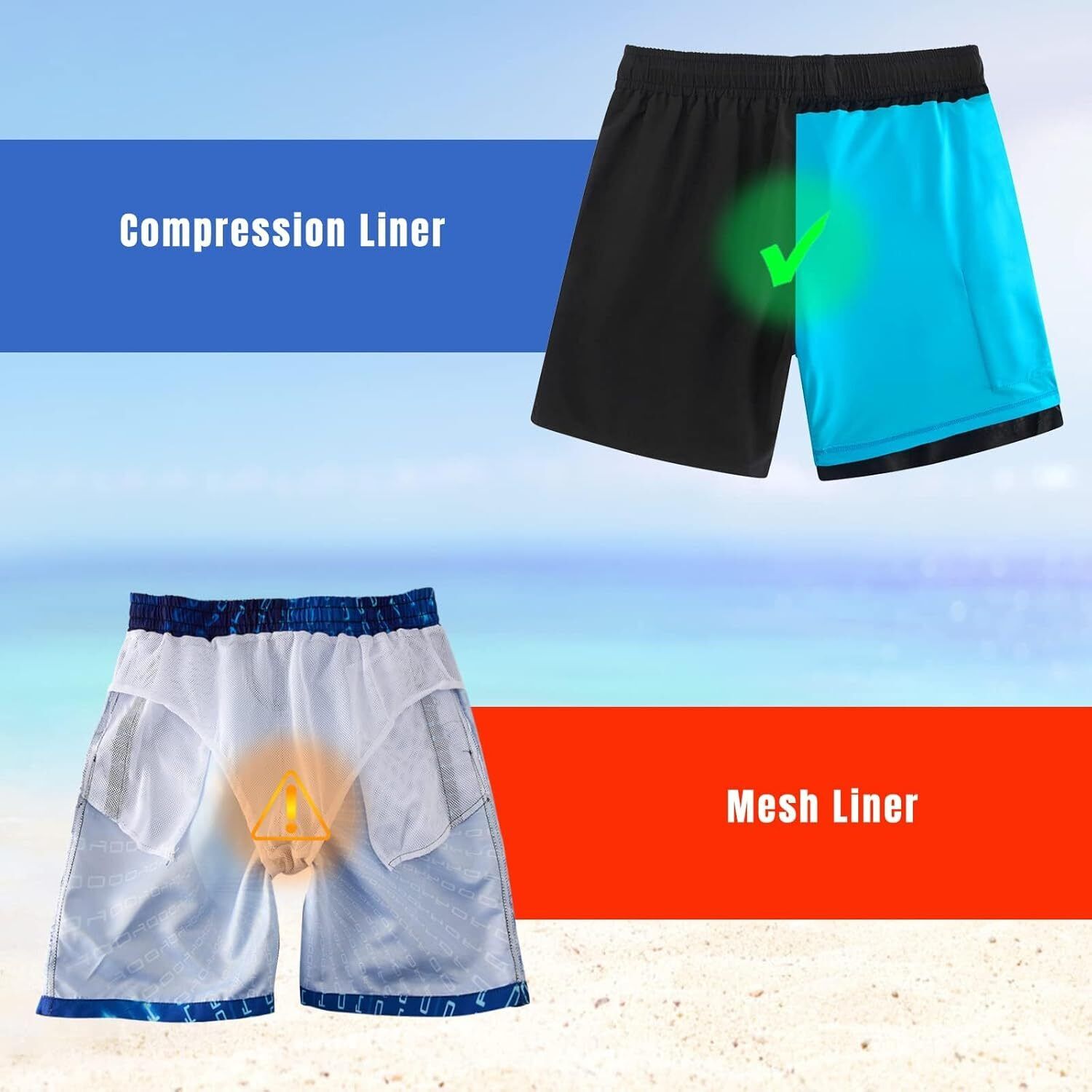 Mens Swim Trunks Compression Liner Quick Dry Swimsuit Swim Shorts Phone Pocket - Picture 110 of 147