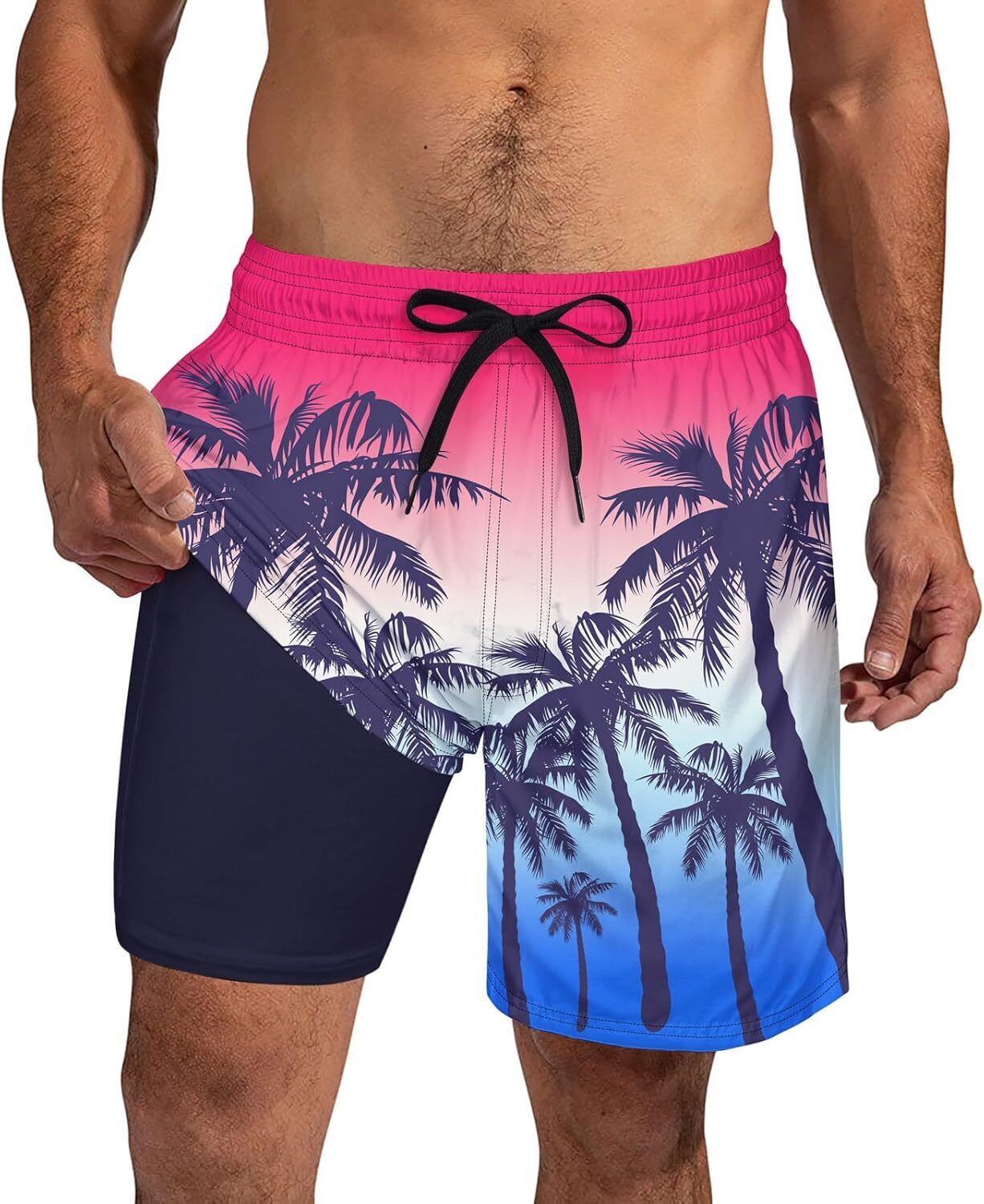 Mens Swim Trunks Compression Liner Quick Dry Swimsuit Swim Shorts Phone Pocket - Picture 112 of 147