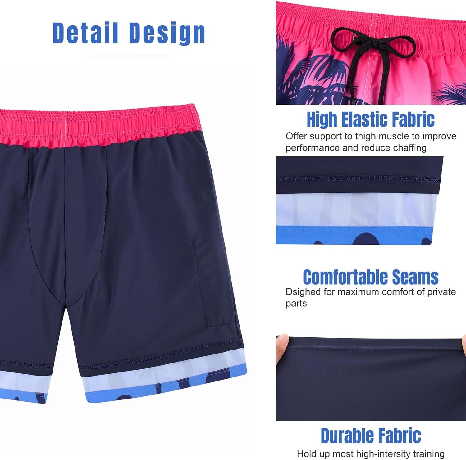 Mens Swim Trunks Compression Liner Quick Dry Swimsuit Swim Shorts Phone Pocket - Picture 113 of 147