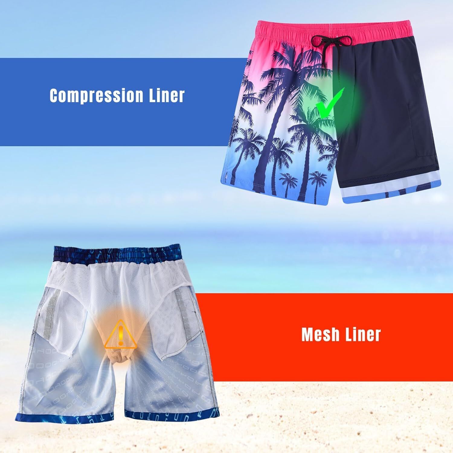 Mens Swim Trunks Compression Liner Quick Dry Swimsuit Swim Shorts Phone Pocket - Picture 114 of 147