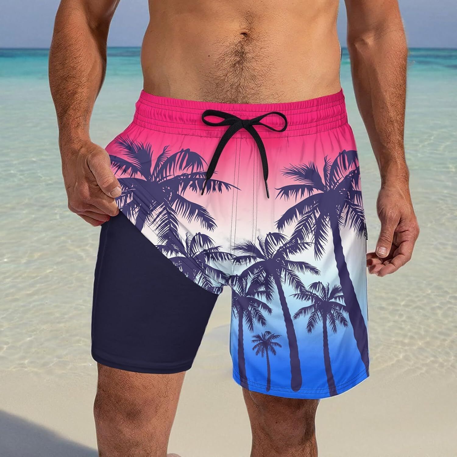 Mens Swim Trunks Compression Liner Quick Dry Swimsuit Swim Shorts Phone Pocket - Picture 116 of 147