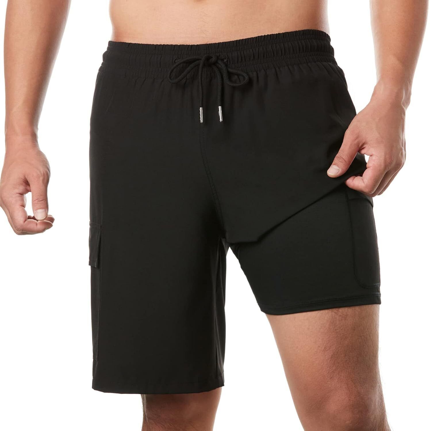 Men's 9" Quick Dry Board Shorts – Compression Liner Cargo Pocket Swim Trunks - Picture 92 of 201